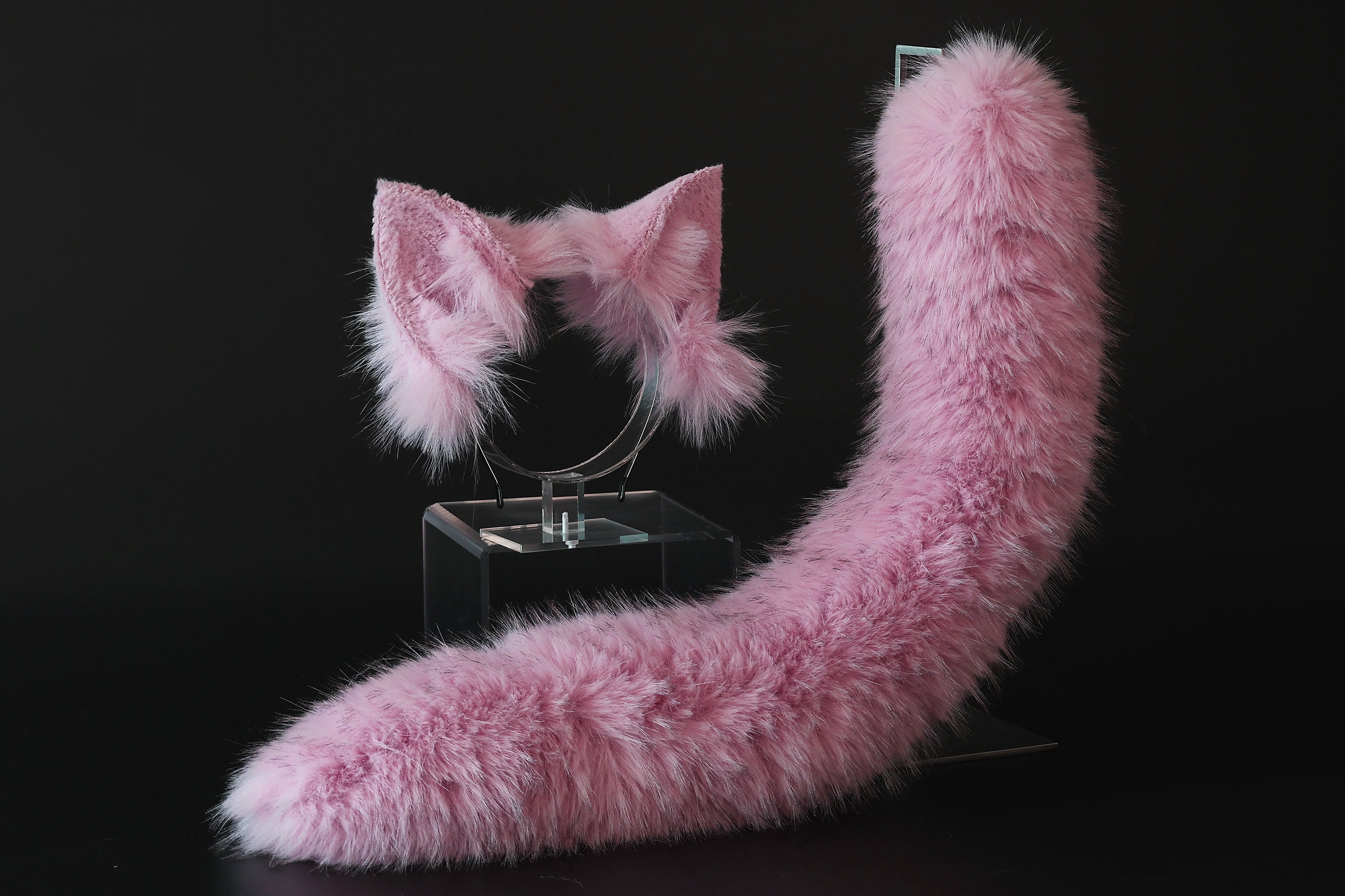 Pink fox tail butt plug and ear set realistic faux fur wolf ear and tail anime cosplay therian cat ear and tail kitten ears and tail kemonomimi furry