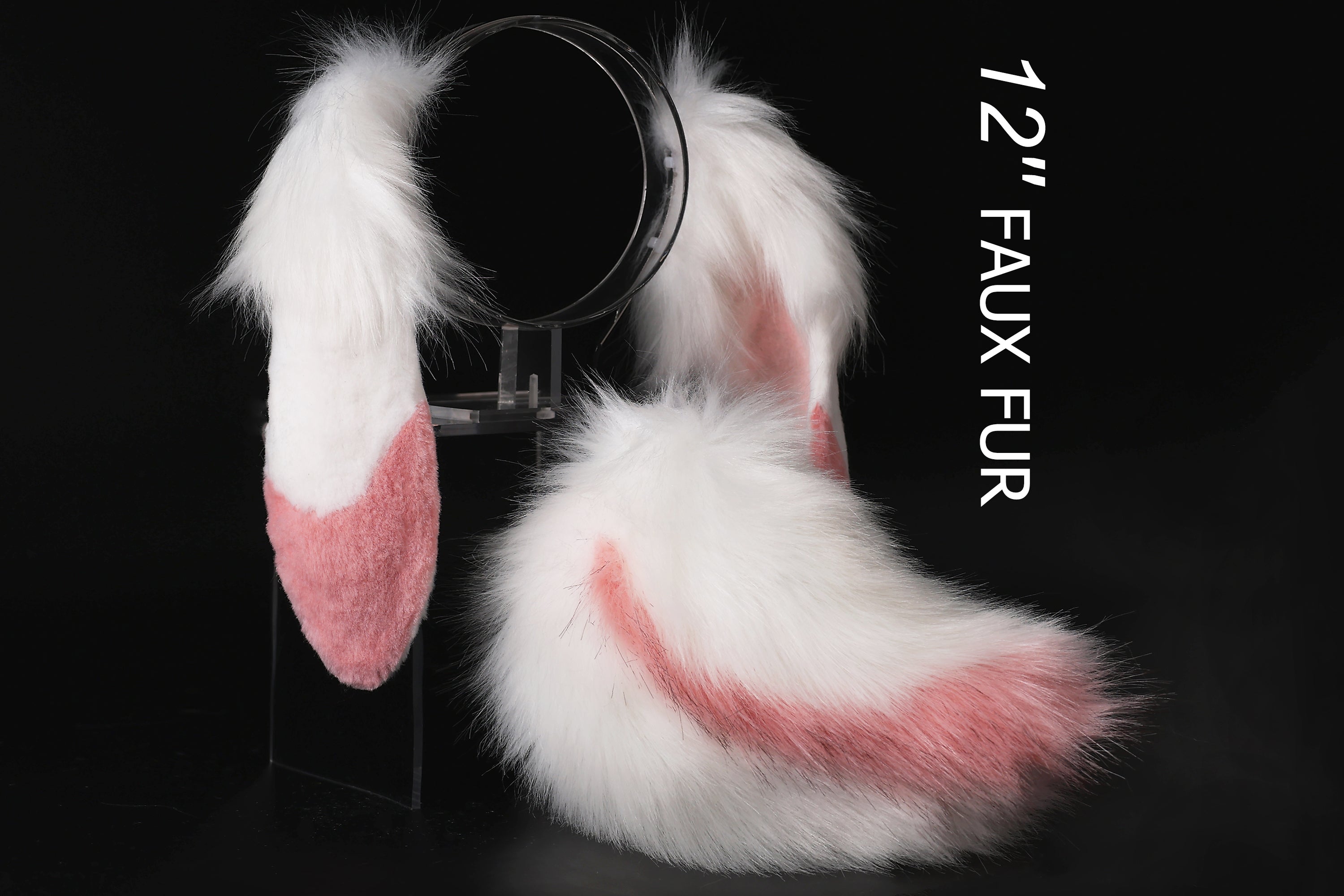 Pink white soft lop bunny ear and tail cosplay realistic faux fur floppy rabbit ears tail bunny kemonomimi rabbit  therian