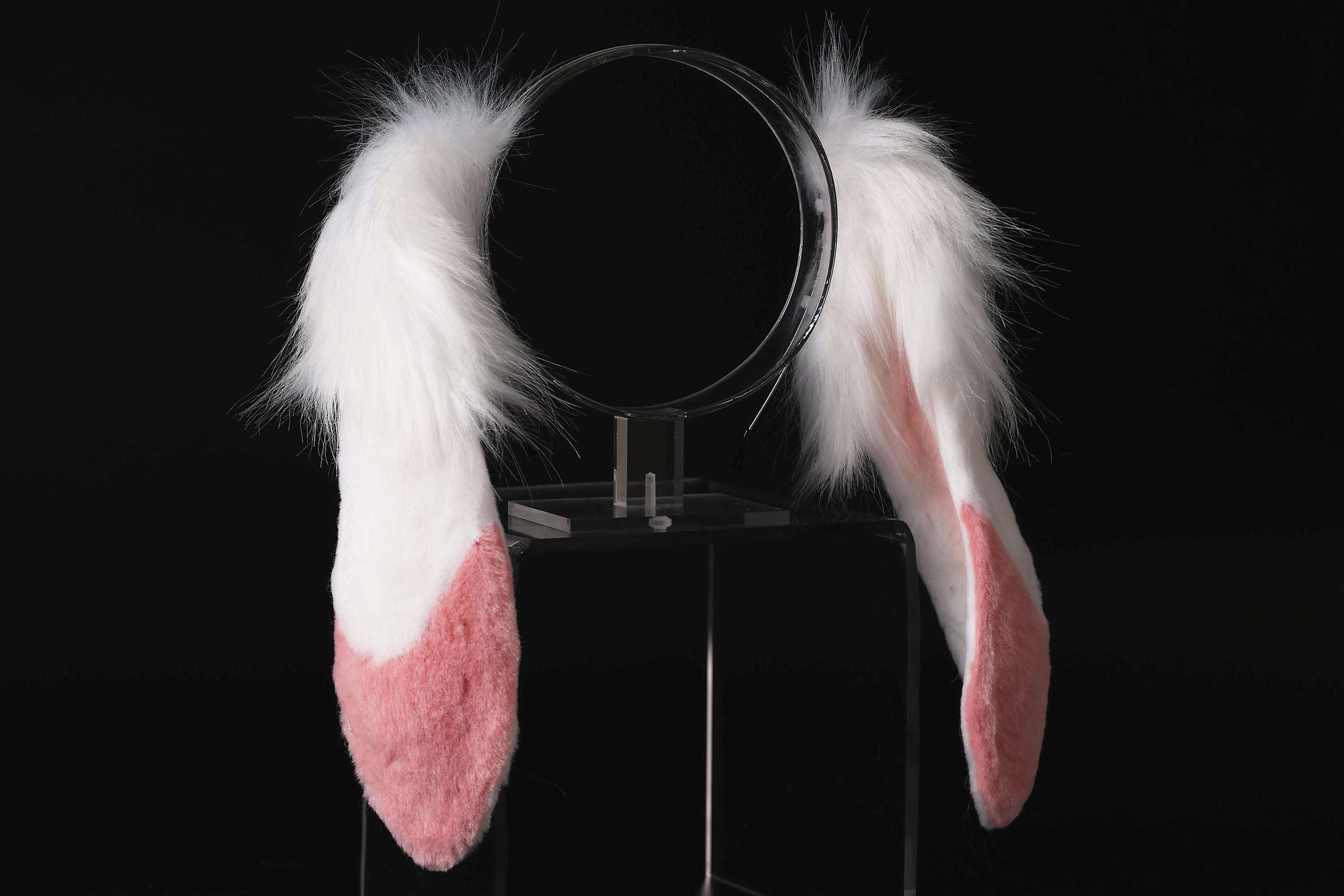 Pink white soft lop bunny ear and tail cosplay realistic faux fur floppy rabbit ears tail bunny kemonomimi rabbit  therian