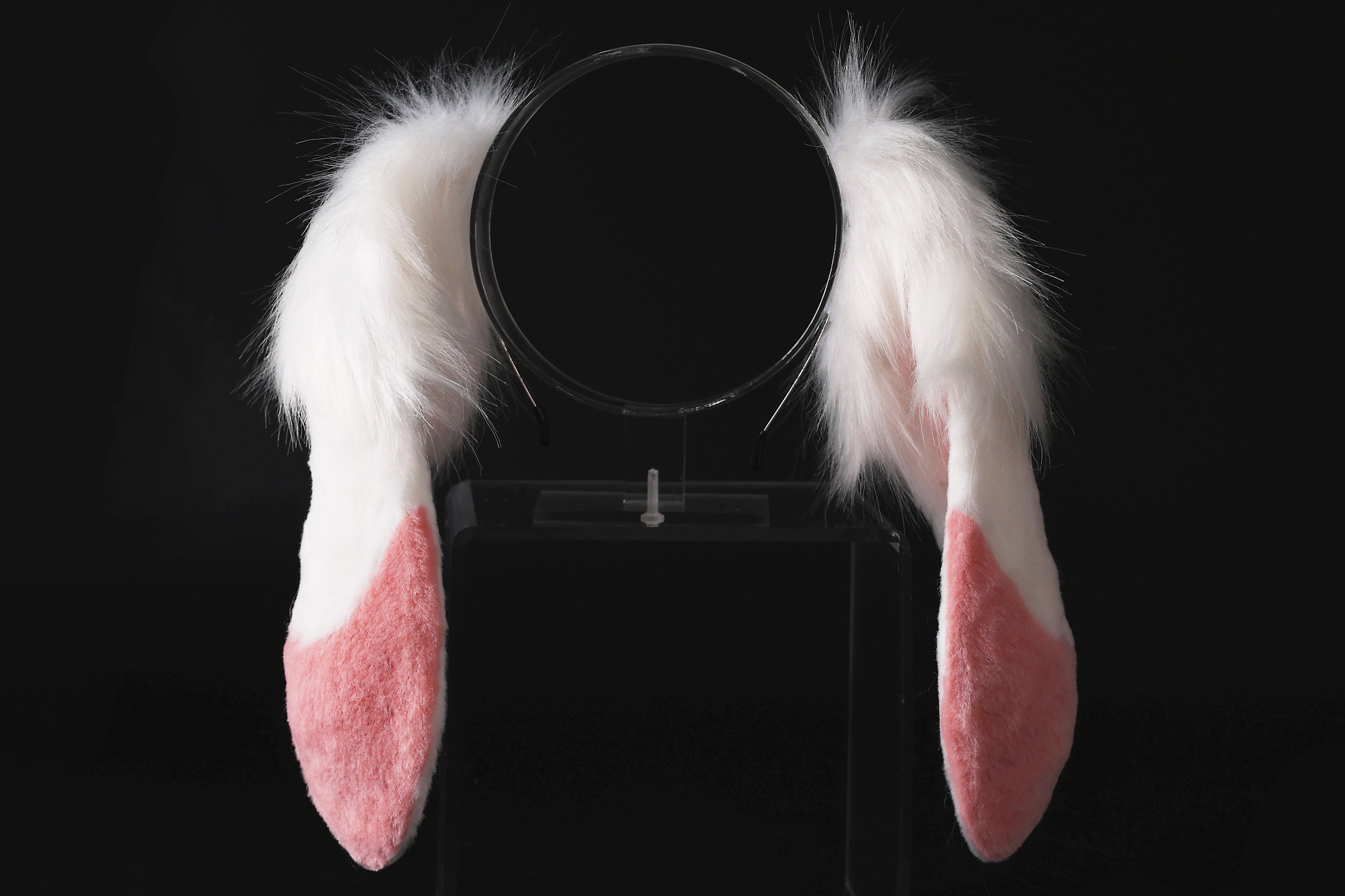 Pink white soft lop bunny ear and tail cosplay realistic faux fur floppy rabbit ears tail bunny kemonomimi rabbit  therian