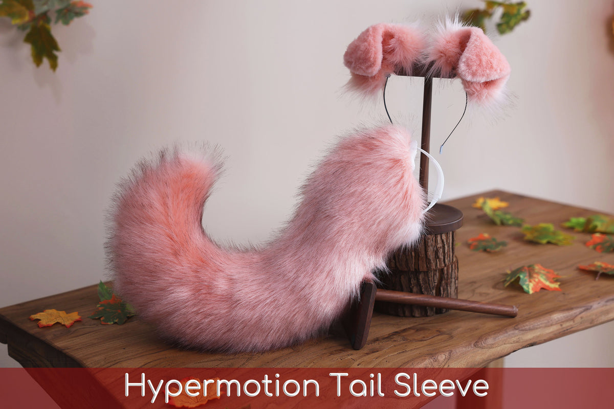 Pink faux fur puppy tail sleeve and ears faux fur dog sleeves for hyper motion silicone base - super motion tail covers therian kemonomimi