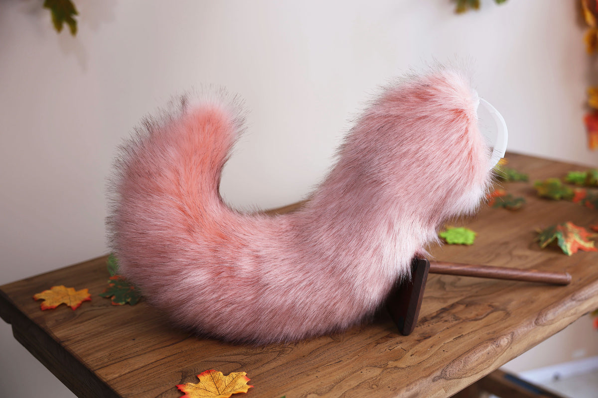 Pink faux fur puppy tail sleeve and ears faux fur dog sleeves for hyper motion silicone base - super motion tail covers therian kemonomimi