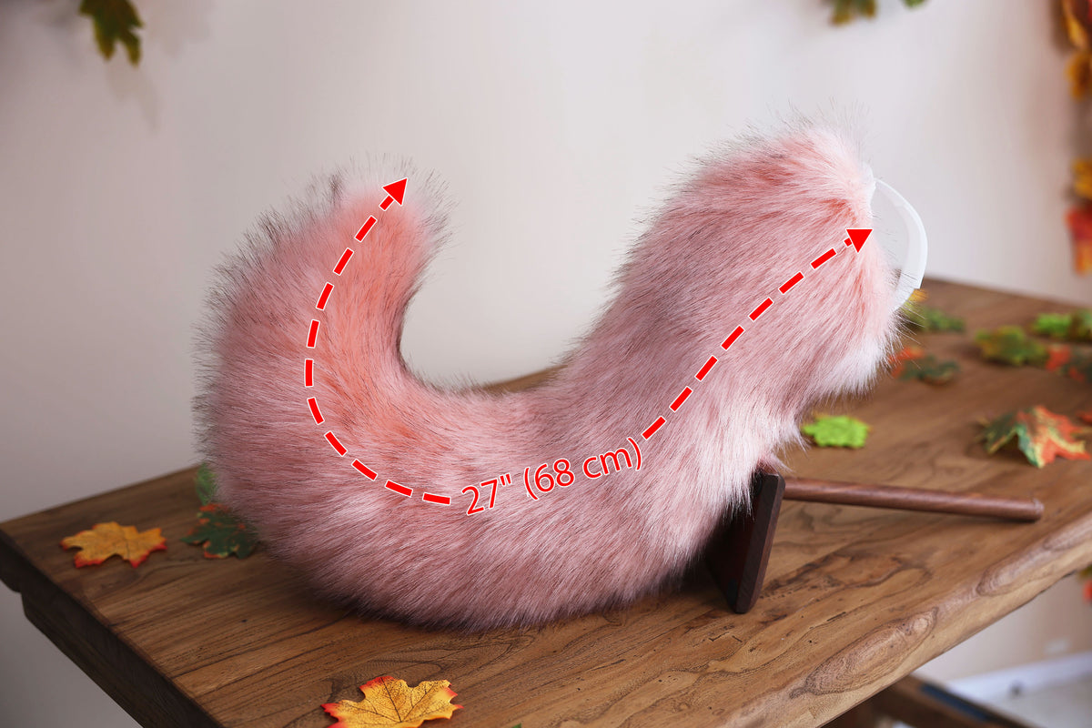Pink faux fur puppy tail sleeve and ears faux fur dog sleeves for hyper motion silicone base - super motion tail covers therian kemonomimi