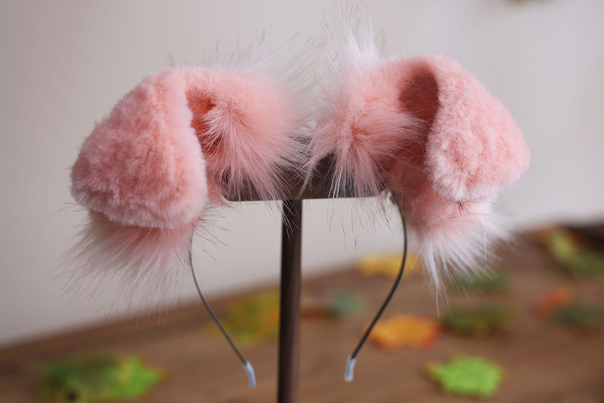 Pink faux fur puppy tail sleeve and ears faux fur dog sleeves for hyper motion silicone base - super motion tail covers therian kemonomimi