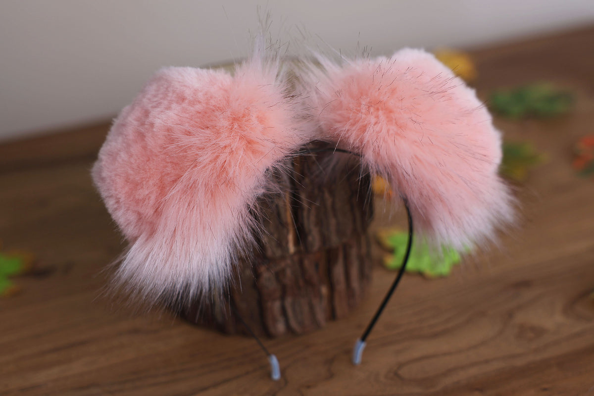 Pink faux fur puppy tail sleeve and ears faux fur dog sleeves for hyper motion silicone base - super motion tail covers therian kemonomimi