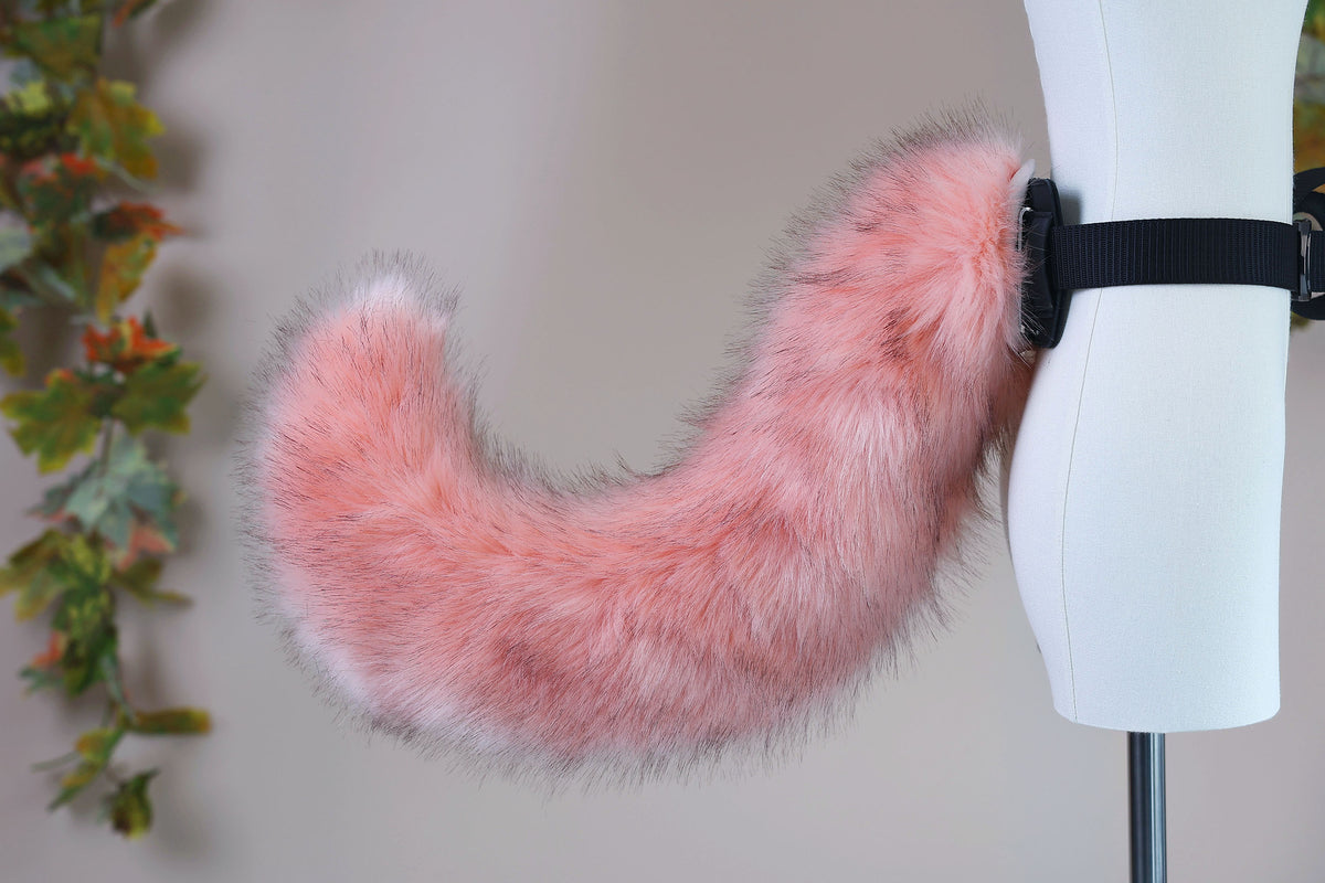 Pink faux fur puppy tail sleeve and ears faux fur dog sleeves for hyper motion silicone base - super motion tail covers therian kemonomimi