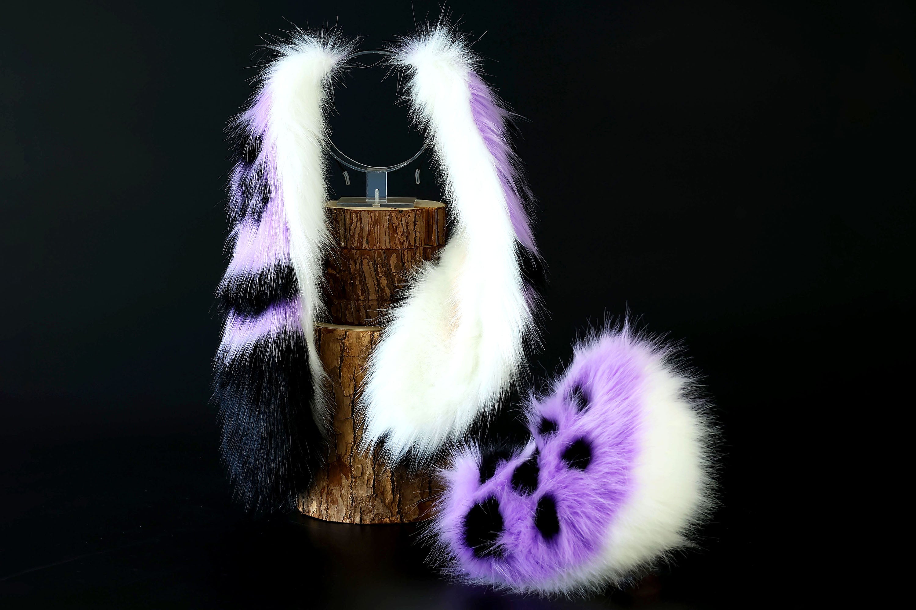 Purple soft long lop bunny ear and tail faux fur bunny ear cosplay rabbit ear and tail butt plug anime cosplay rabbit kemonomimi bunny therian costume ears and tail