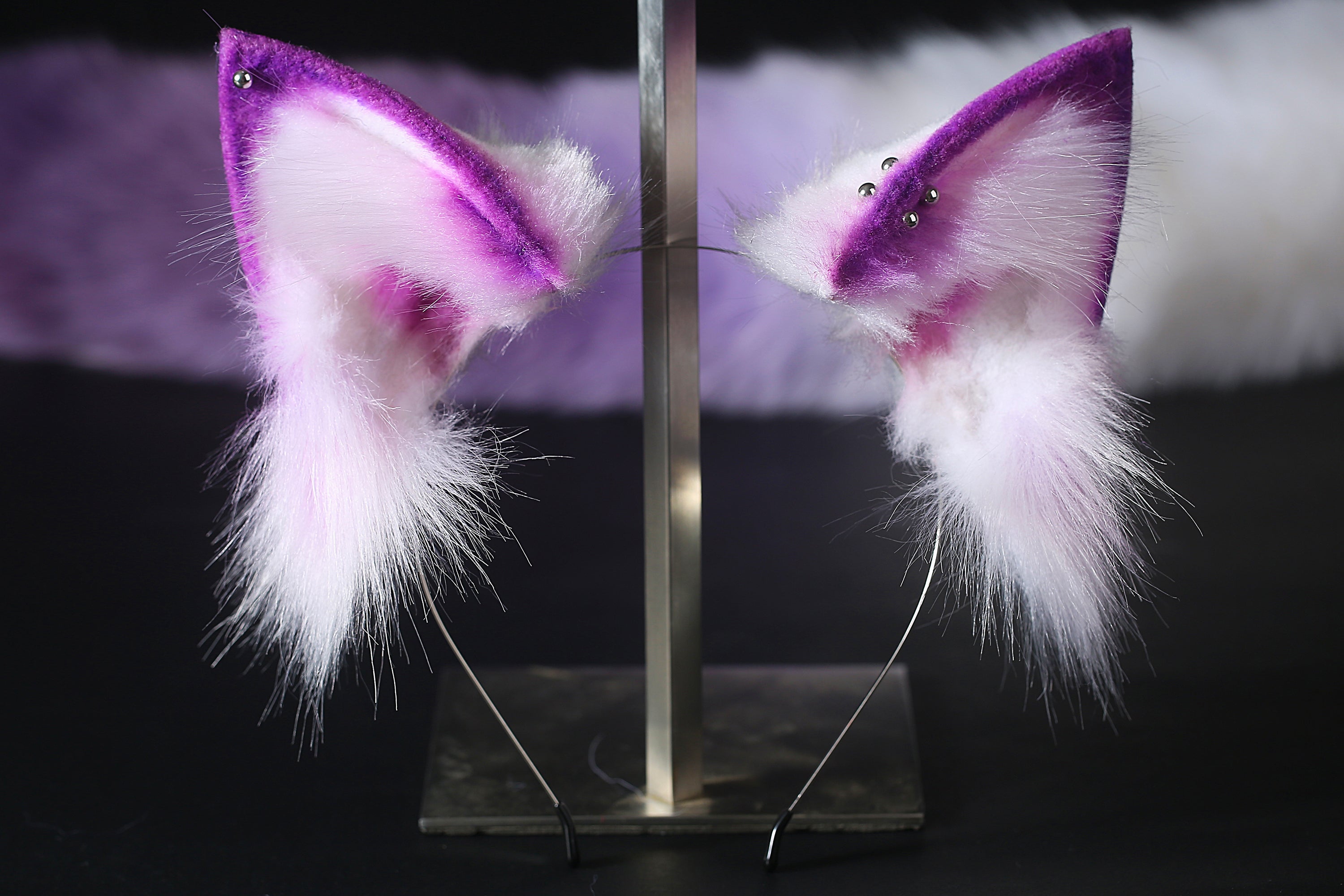 Purple white fox tail and ear set fox ear and tail cosplay wolf tail and ear cat tail anime cosplay kitten ear and tail kittenplay Halloween