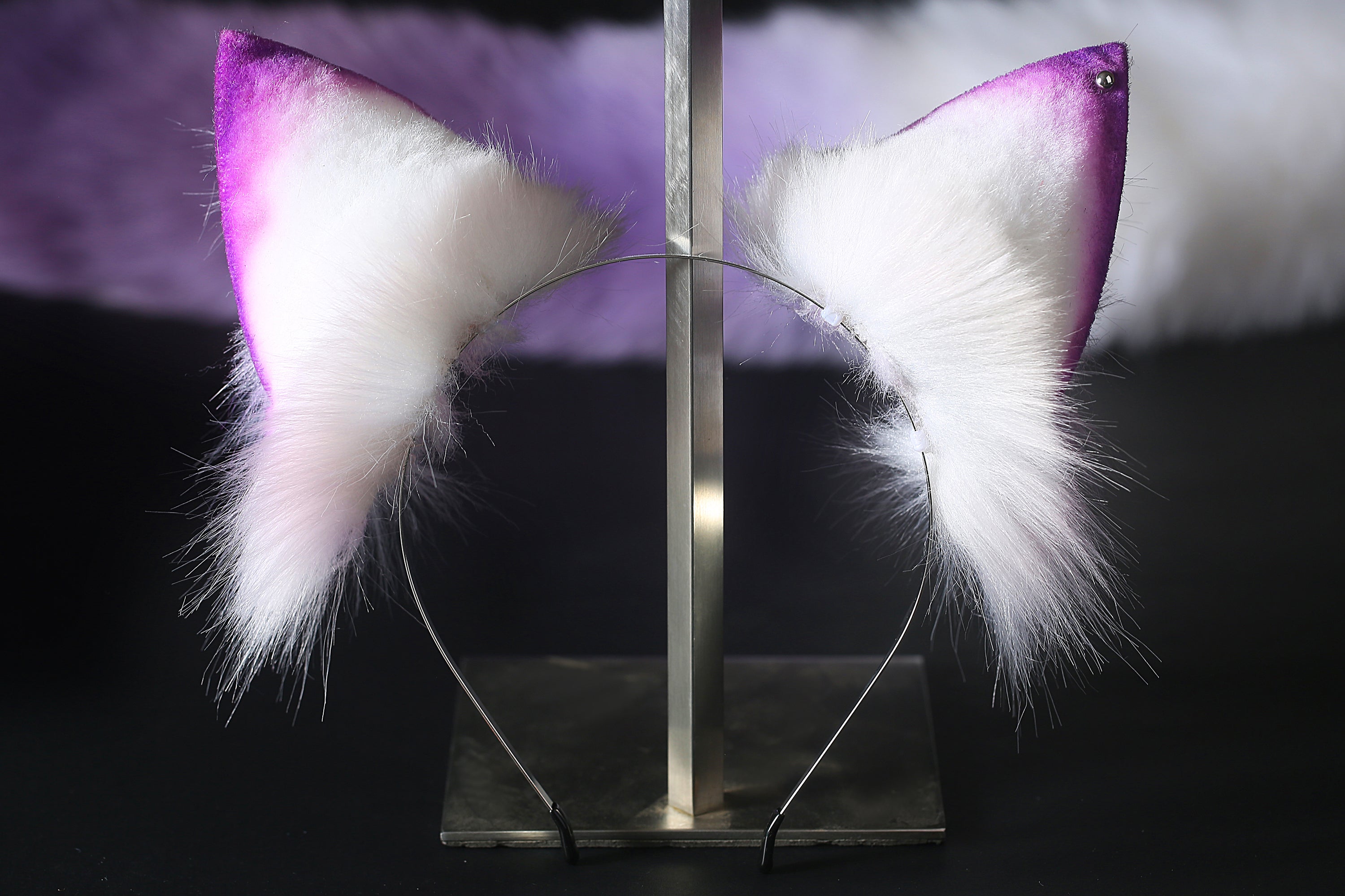 Purple white fox tail and ear set fox ear and tail cosplay wolf tail and ear cat tail anime cosplay kitten ear and tail kittenplay Halloween