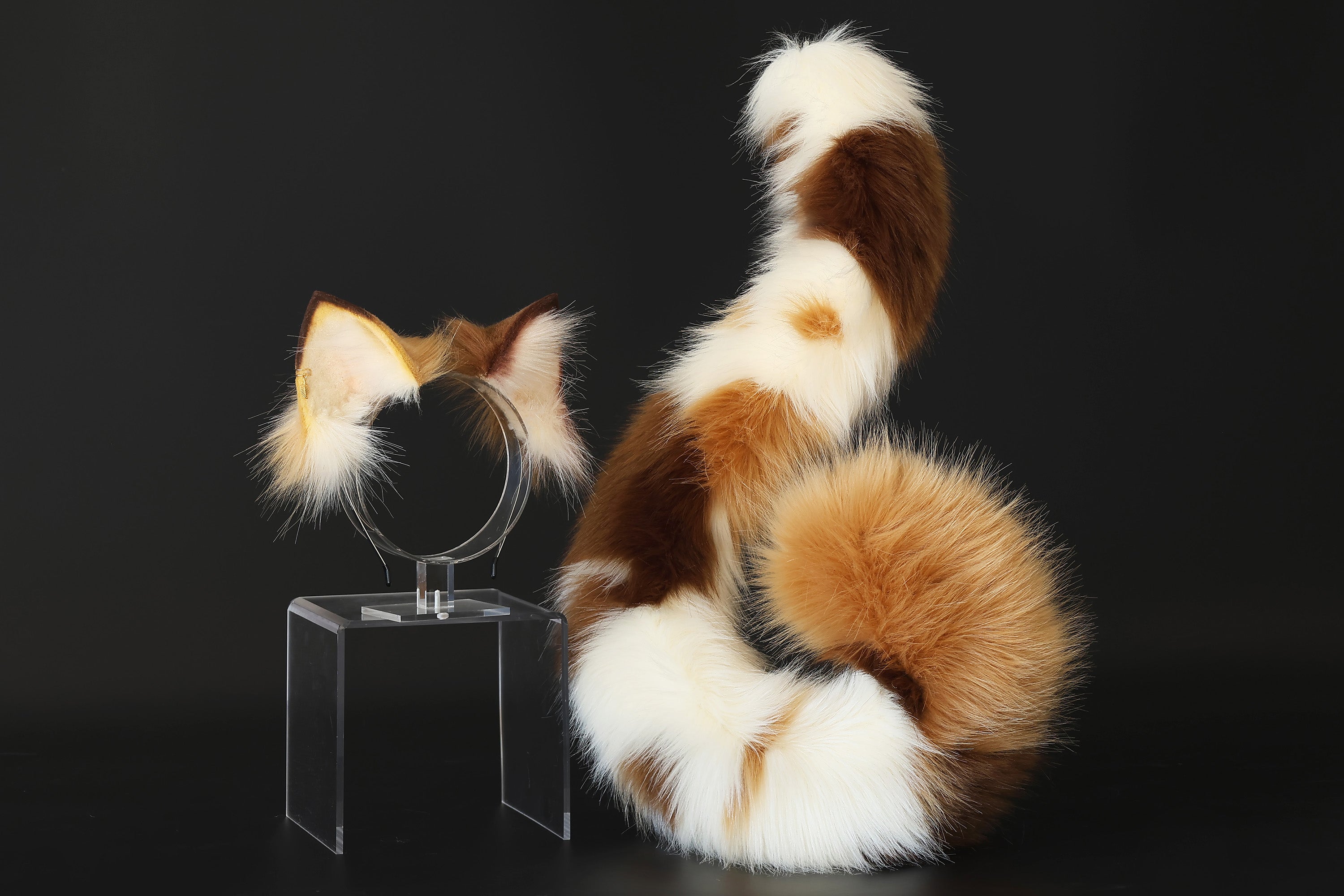 Realistic calico faux fur cat ears and tail butt plug kitten ears kittenplay anime cosplay fox ears and tail wolf ear and tail kemonomimi gift therian