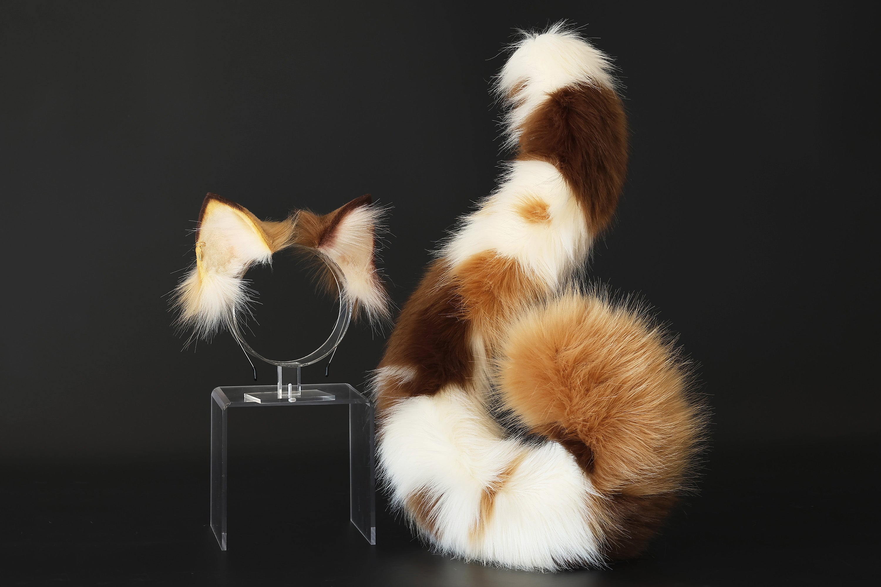 Realistic calico faux fur cat ears and tail butt plug kitten ears kittenplay anime cosplay fox ears and tail wolf ear and tail kemonomimi gift therian