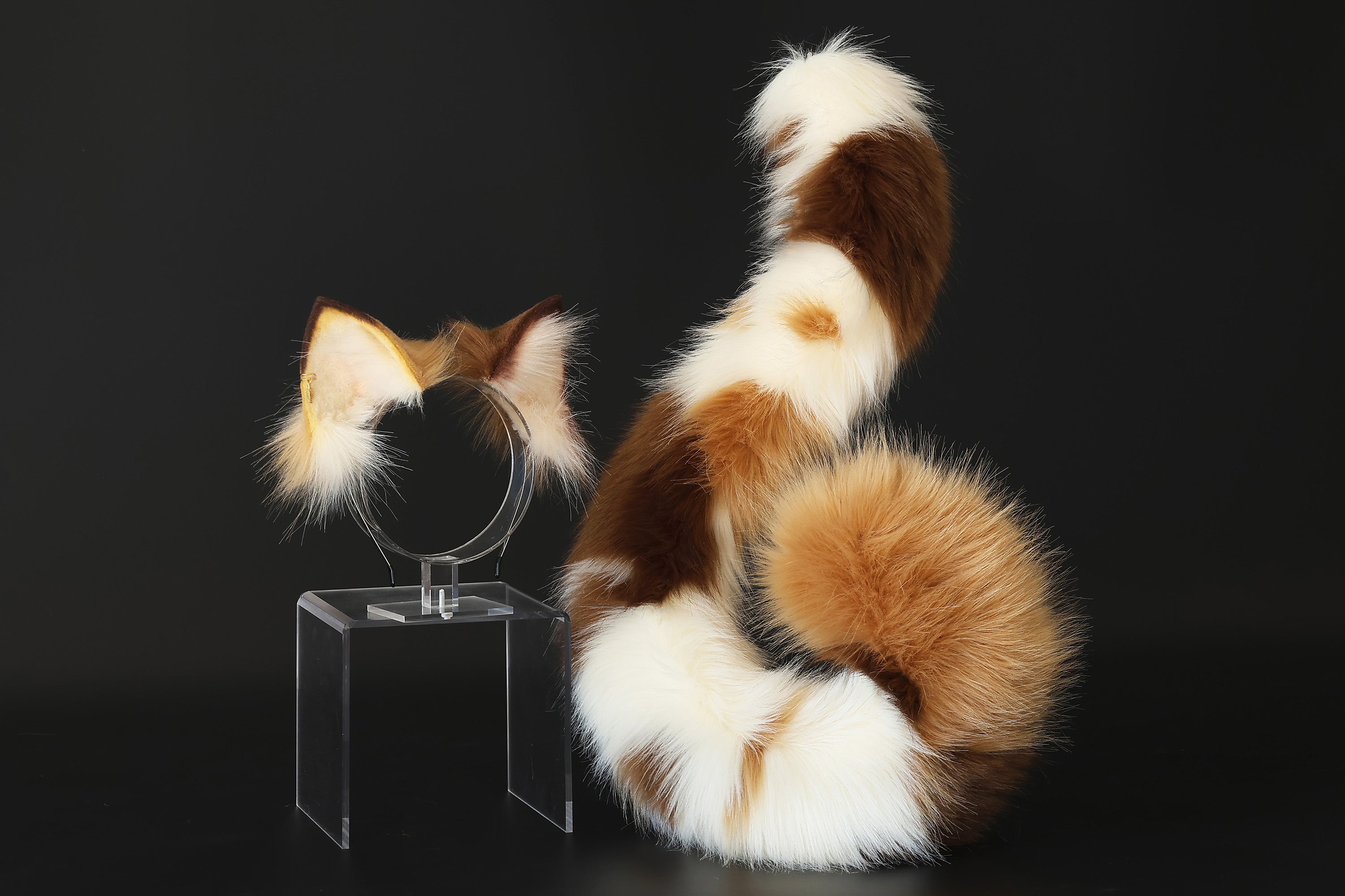 Realistic calico faux fur cat ears and tail butt plug kitten ears kittenplay anime cosplay fox ears and tail wolf ear and tail kemonomimi gift therian