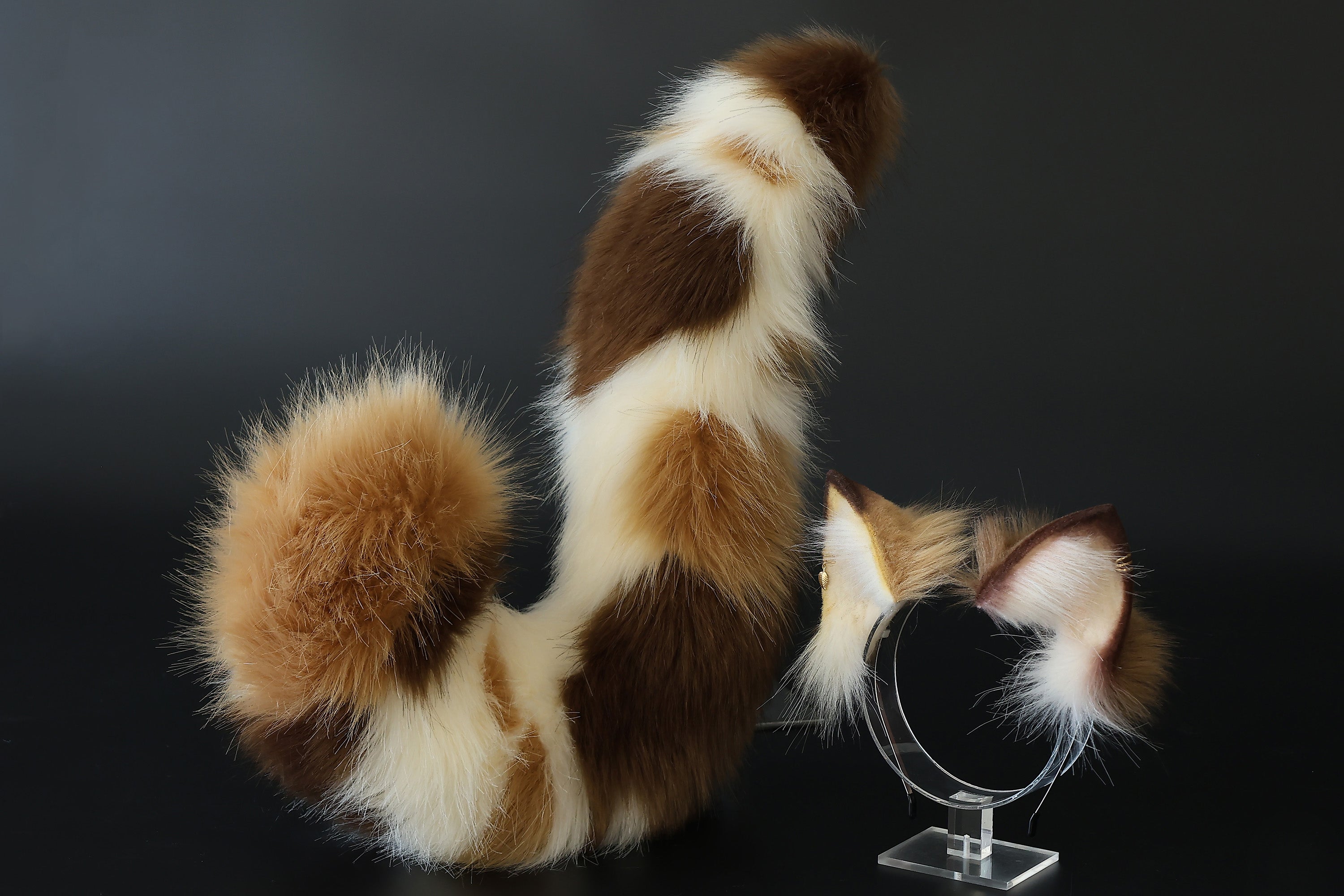 Realistic calico faux fur cat tail and ear kemonomimi kitten ear and tail butt plug anime cosplay therian puppy ear and tail dog ears and tail furry