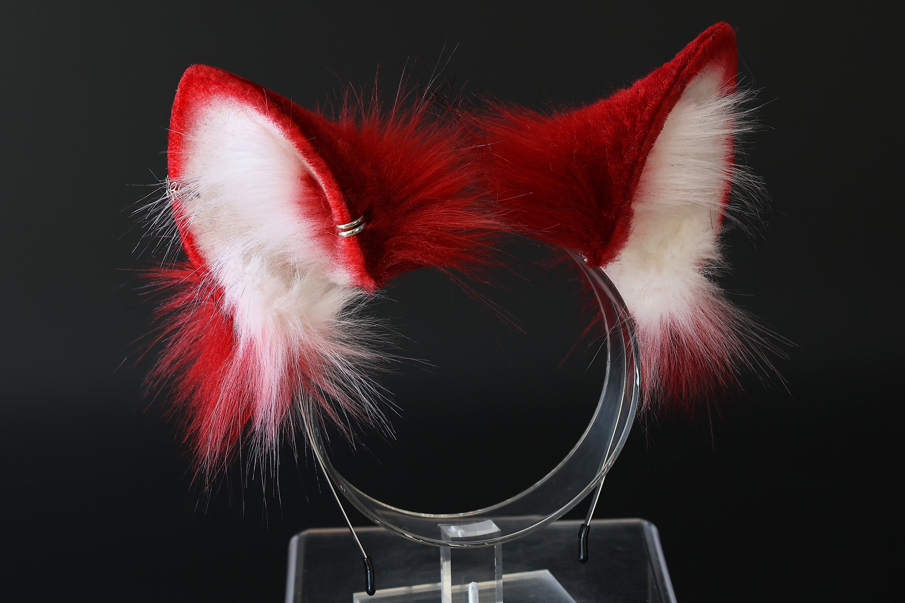 Red white faux fur shepherd dog tail and ear set Shiba Inu dog ear and tail butt plug anime cosplay therian puppy ear and tail puppy girl kemonomimi