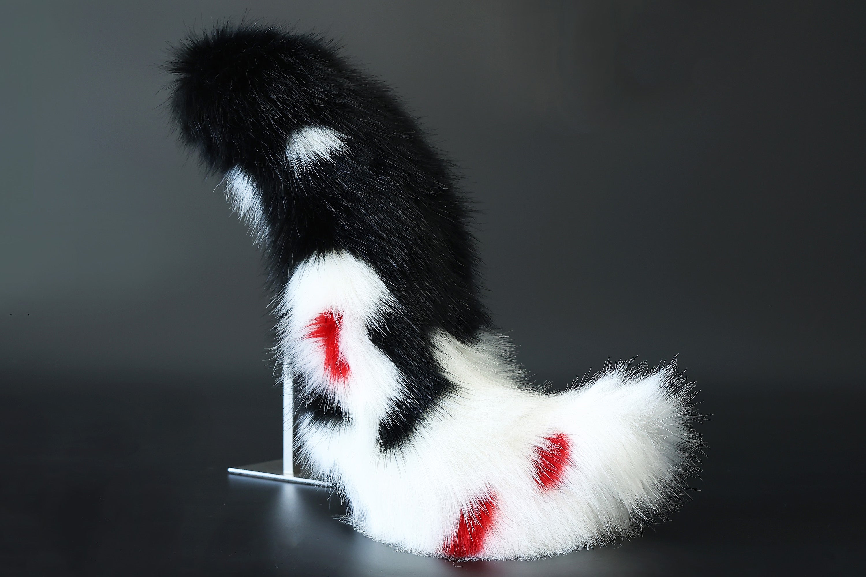 Realistic faux fur fox tail and ear set neon black splicing wolf ear and tail anime cosplay therian cat ear and tail kitten kemonomimi furry