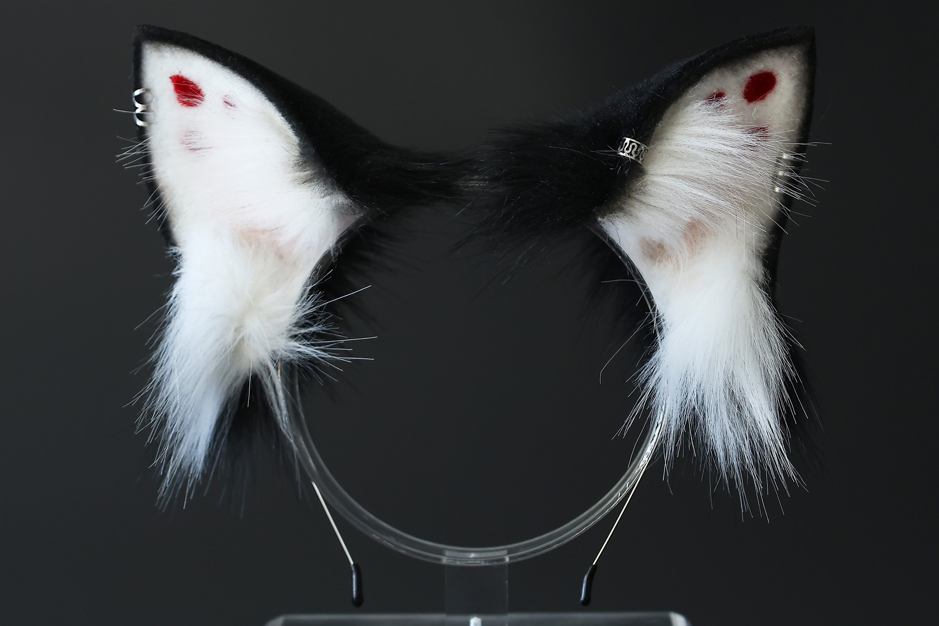 Realistic faux fur fox tail and ear set neon black splicing wolf ear and tail anime cosplay therian cat ear and tail kitten kemonomimi furry