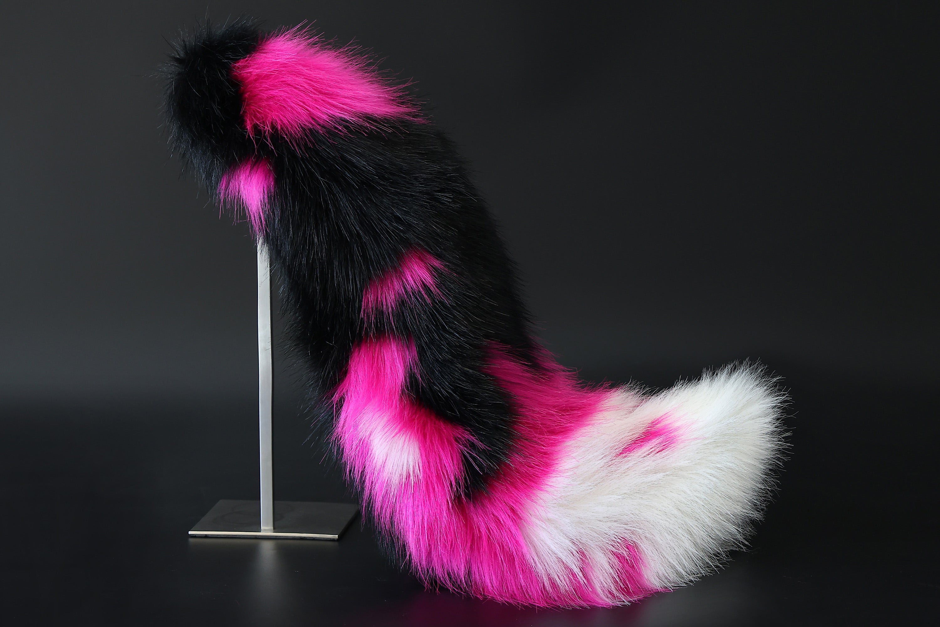 Realistic faux fur fox tail and ear set neon rose red black splicing wolf ear and tail anime cosplay therian cat ear and tail butt plug kitten kemonomimi