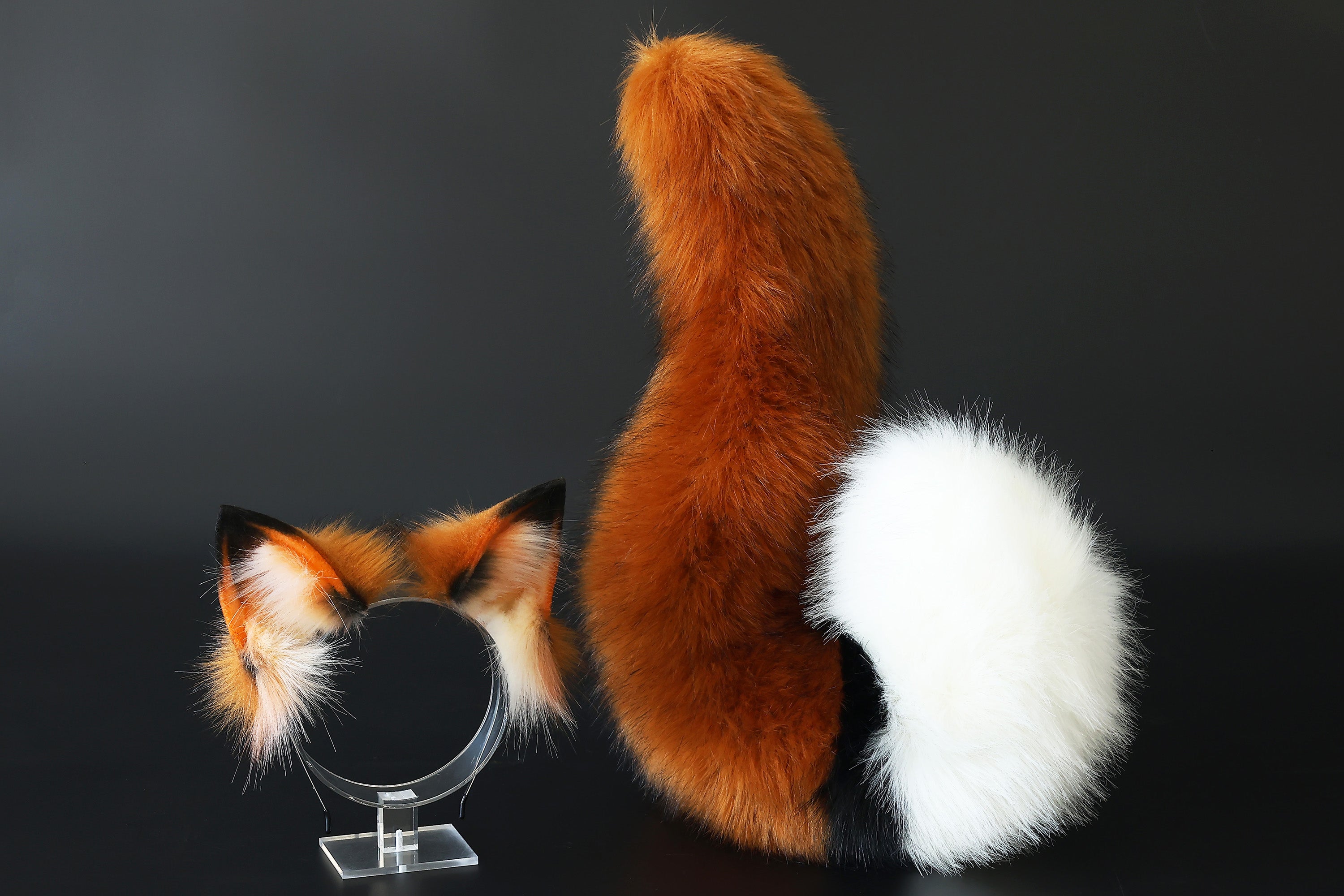 Realistic faux fur fox tail and ear set splicing wolf ear and tail anime cosplay therian cat ear and tail butt plug kitten kemonomimi halloween gifts
