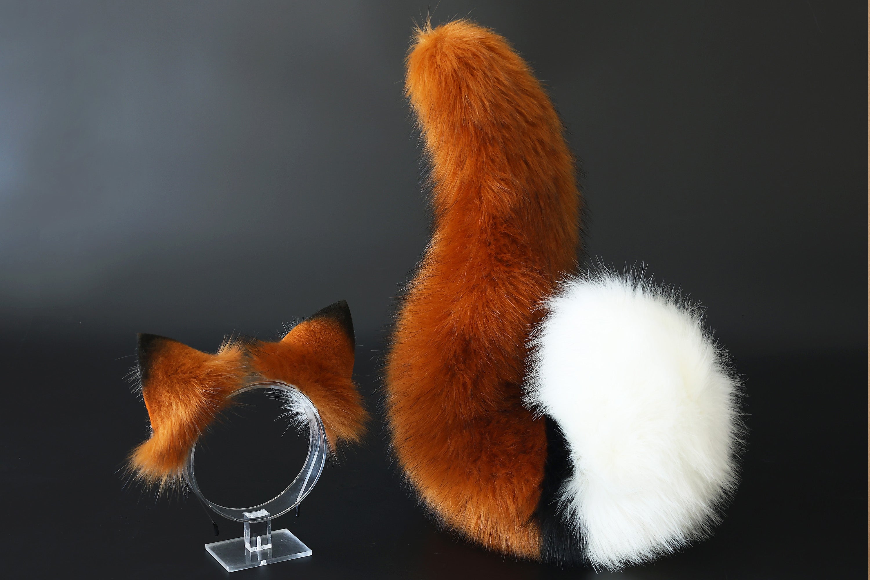 Realistic faux fur fox tail and ear set splicing wolf ear and tail anime cosplay therian cat ear and tail butt plug kitten kemonomimi halloween gifts