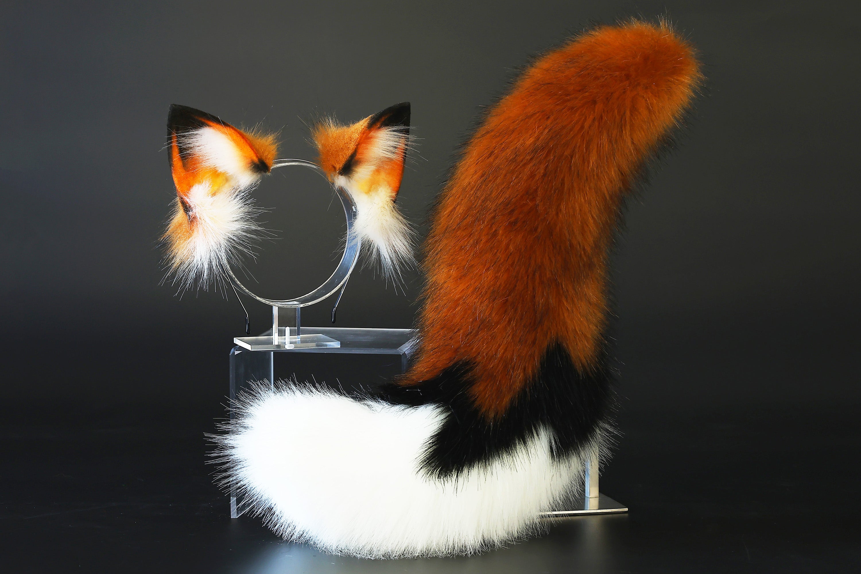 Realistic faux fur fox tail and ear set splicing wolf ear and tail butt plug anime cosplay therian cat ear and tail kitten tail and ears kemonomimi