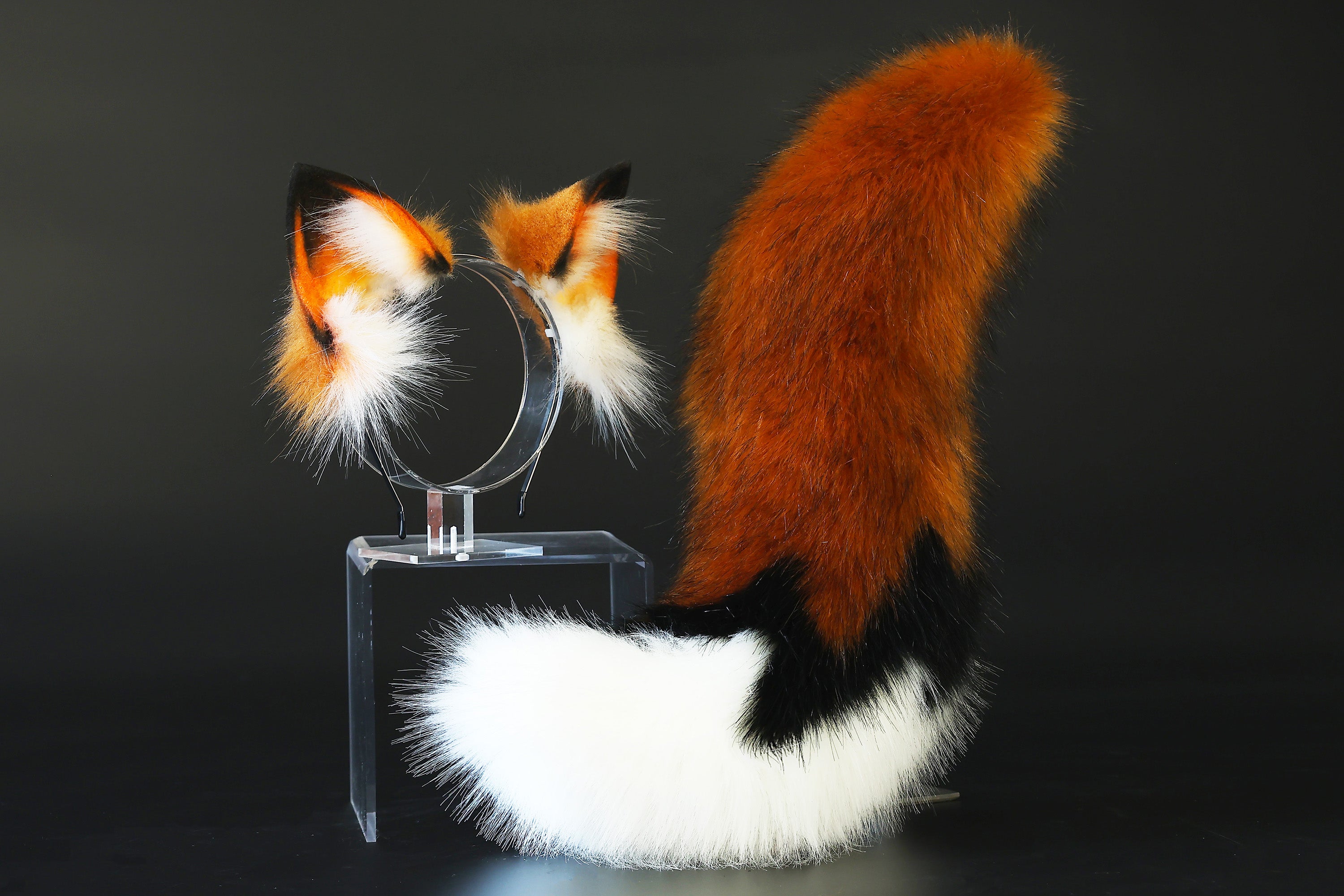 Realistic faux fur fox tail and ear set splicing wolf ear and tail butt plug anime cosplay therian cat ear and tail kitten tail and ears kemonomimi