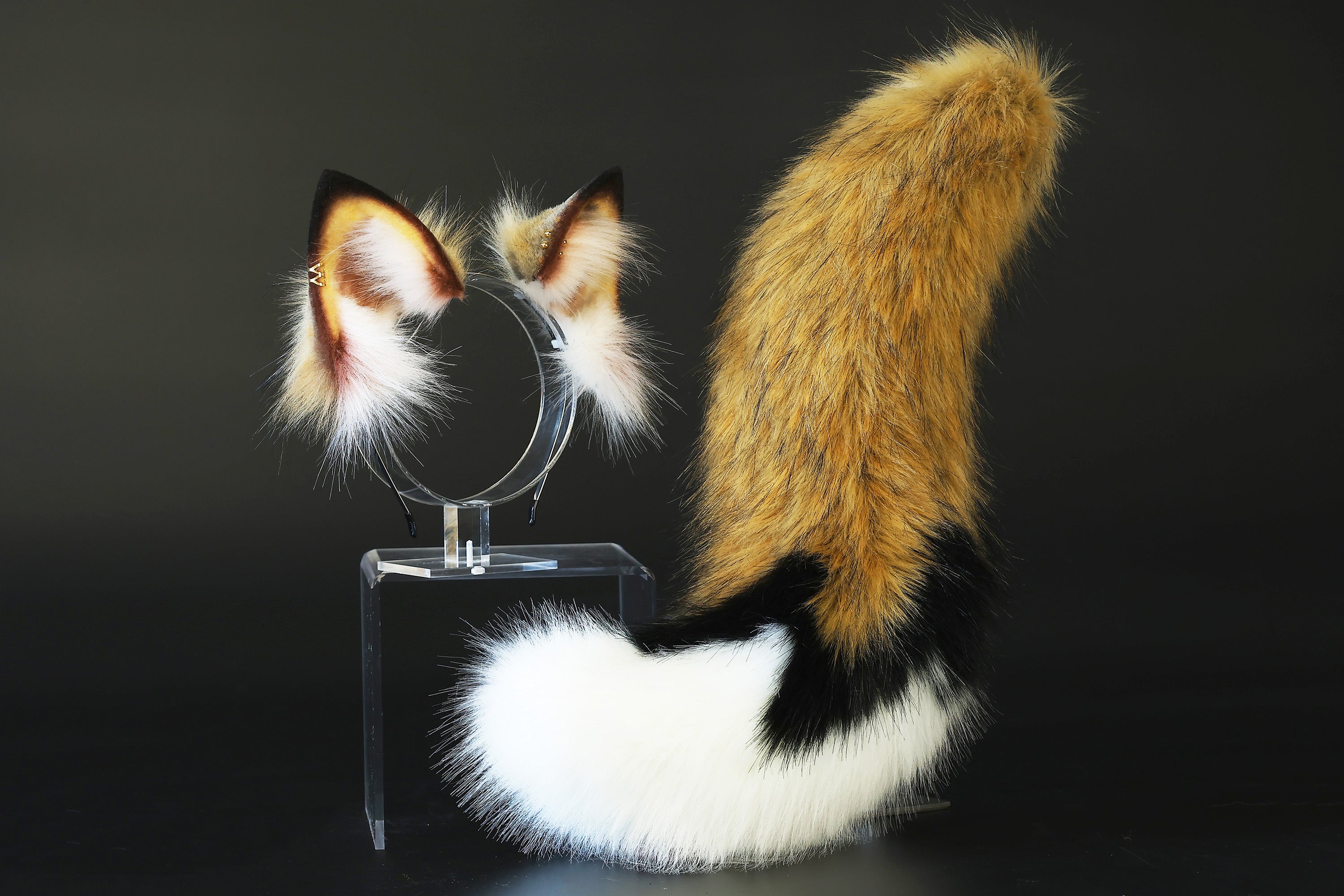 Realistic faux fur fox tail and ear set splicing wolf ear and tail butt plug anime cosplay therian cat ear and tail kitten tail and ears kemonomimi