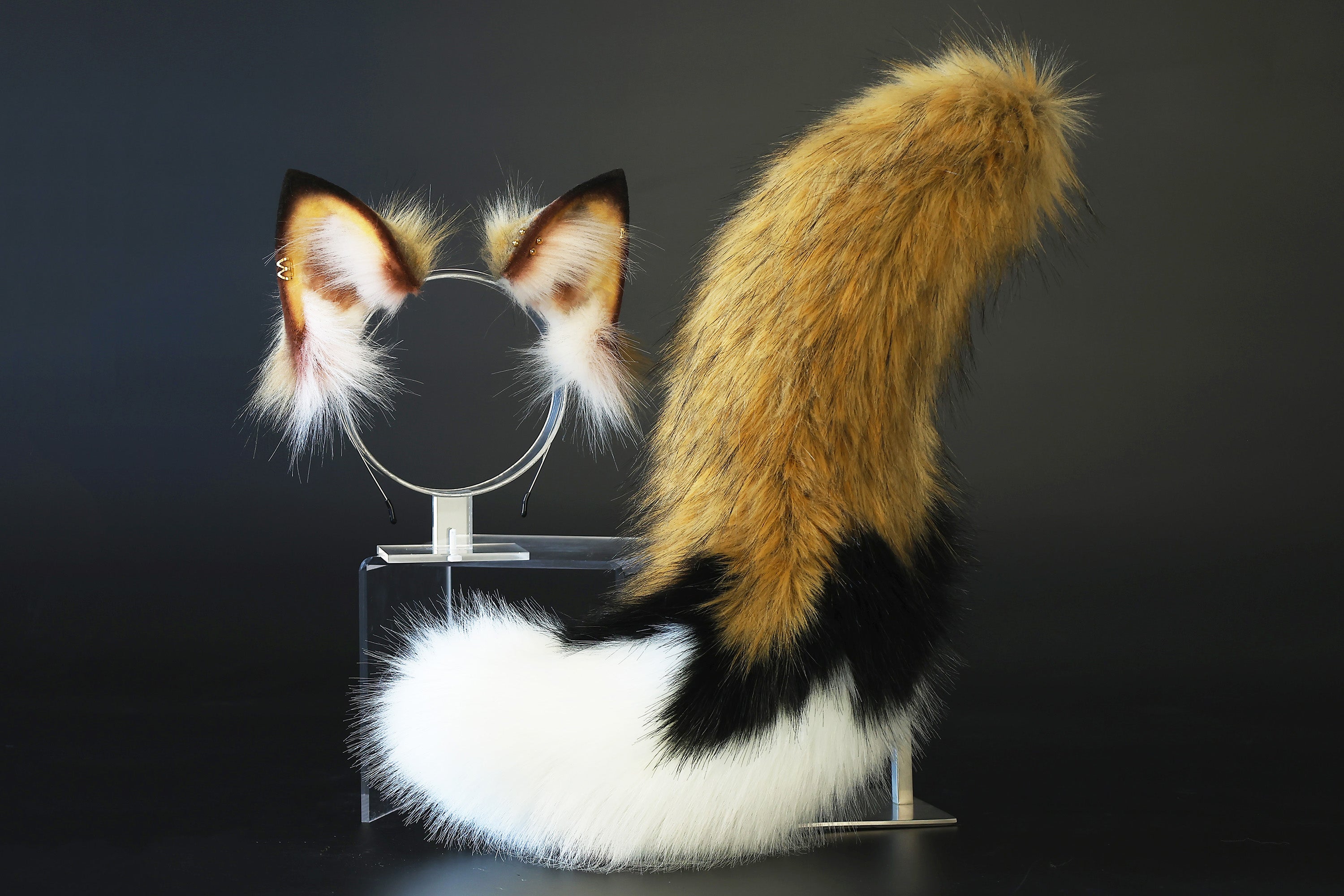 Realistic faux fur fox tail and ear set splicing wolf ear and tail butt plug anime cosplay therian cat ear and tail kitten tail and ears kemonomimi