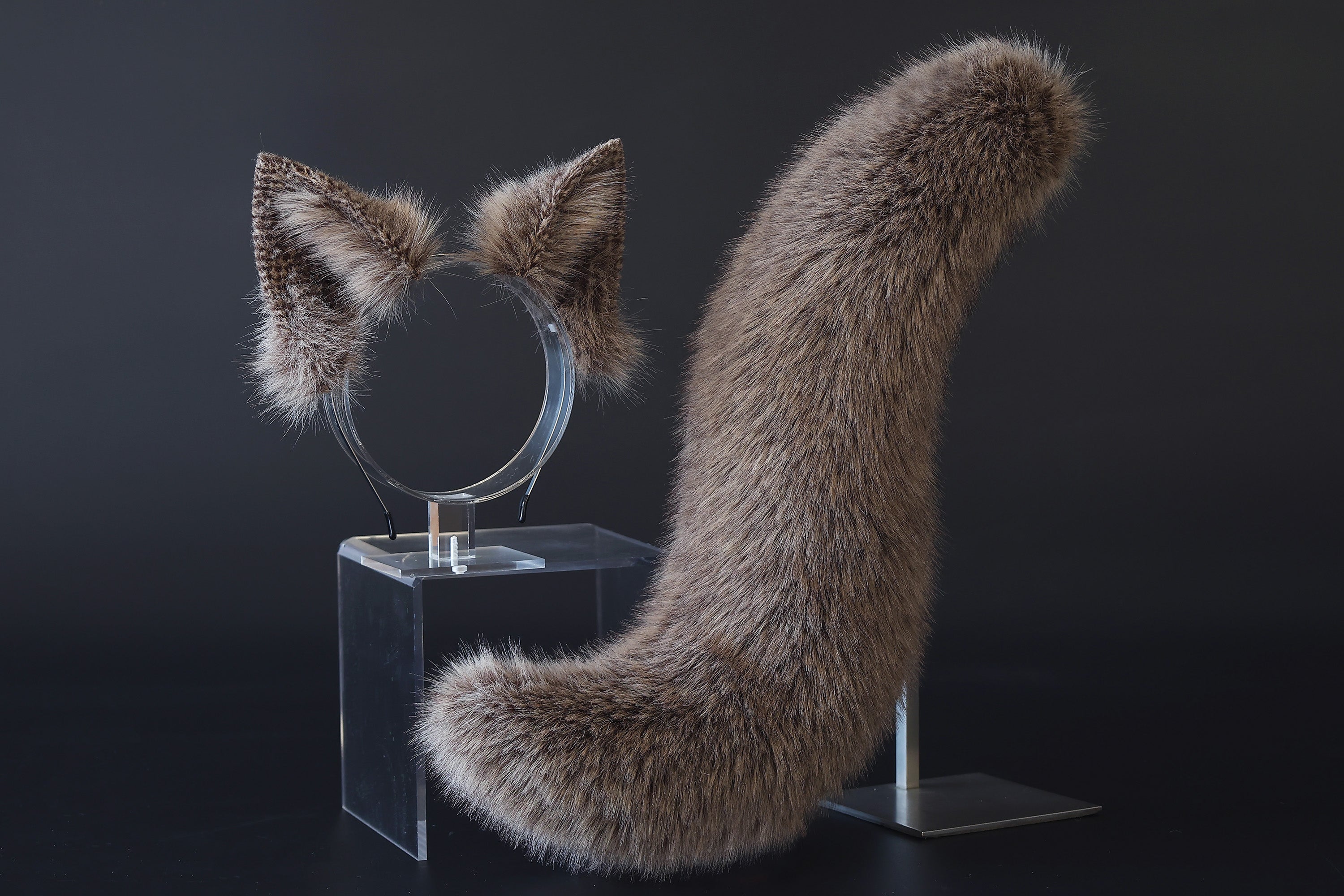 Realistic faux fur fox tail plug and ear set wolf ear and tail anime cosplay therian cat ear and tail kitten ears and tail kemonomimi furry ears