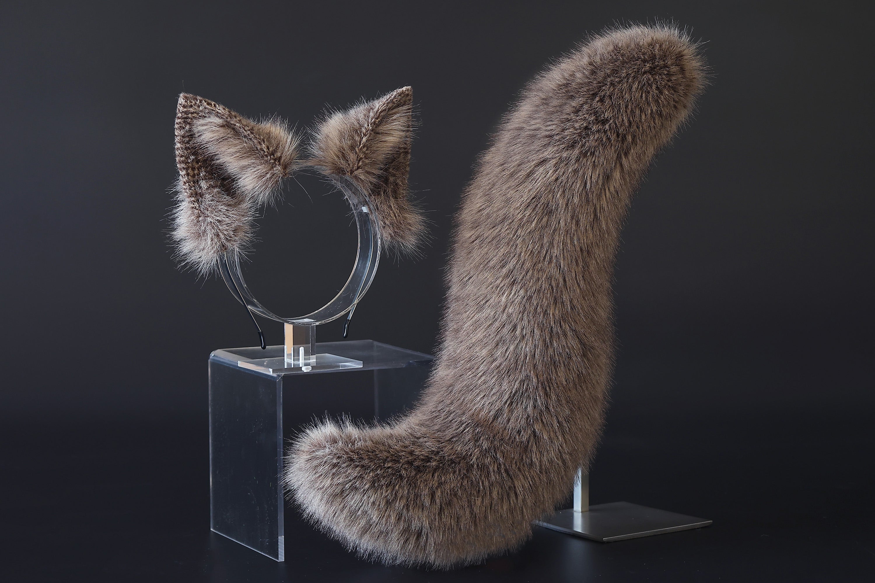 Realistic faux fur fox tail plug and ear set wolf ear and tail anime cosplay therian cat ear and tail kitten ears and tail kemonomimi furry ears