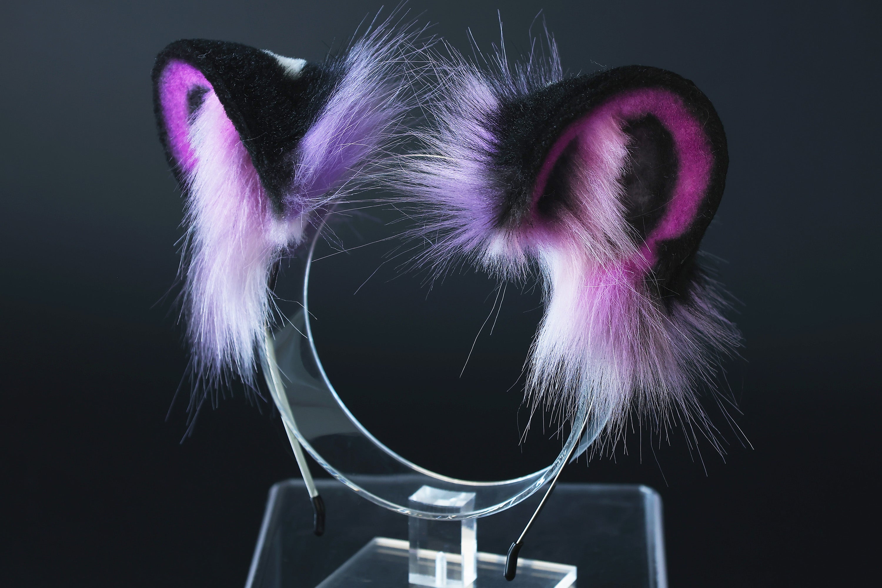 Realistic faux fur purple snow leopard ear and tail set anime cosplay leopard tail and ear petplay halloween animal role playing kemonomimi