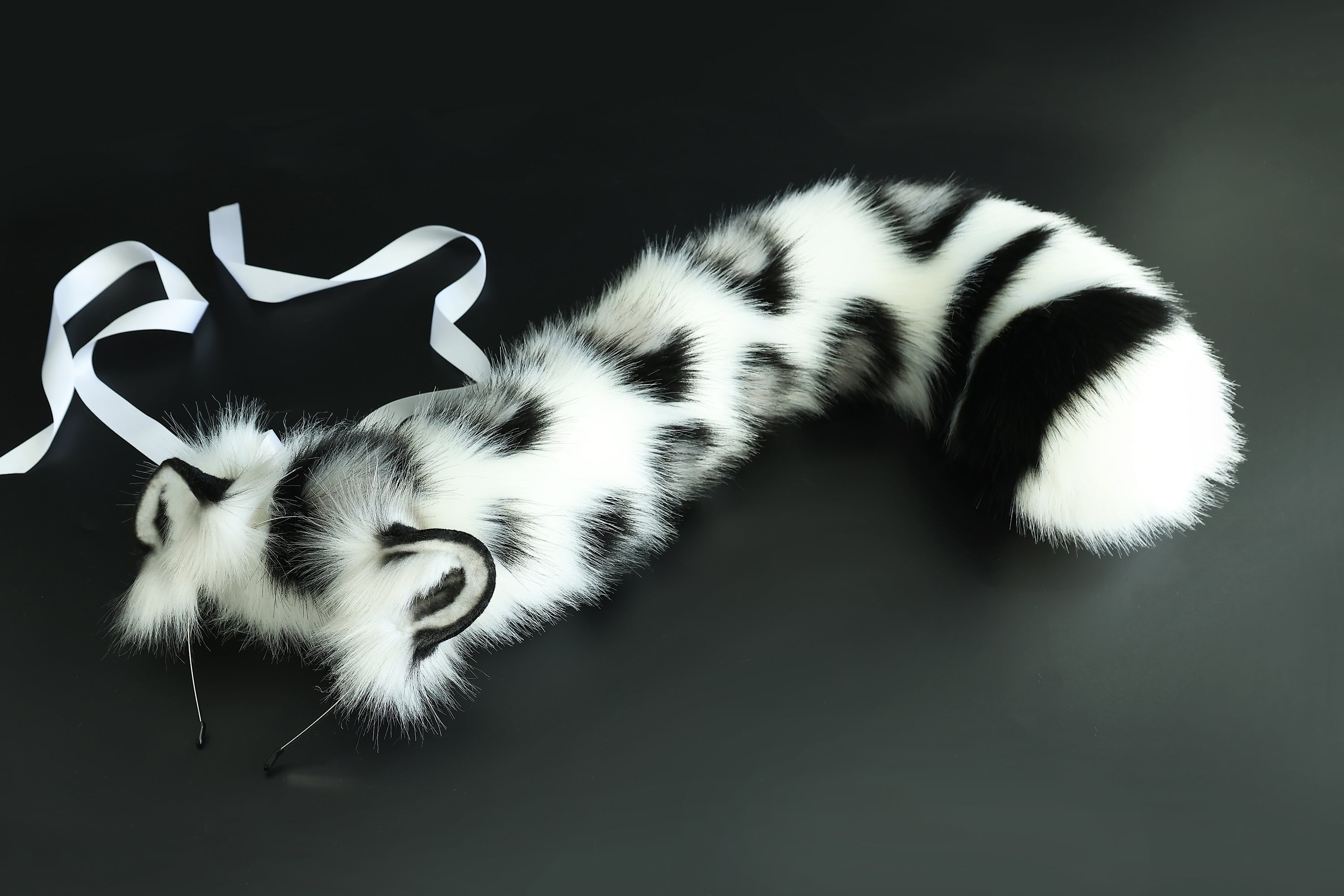 Realistic faux fur white gray snow leopard ear and tail set anime cosplay animal role playing