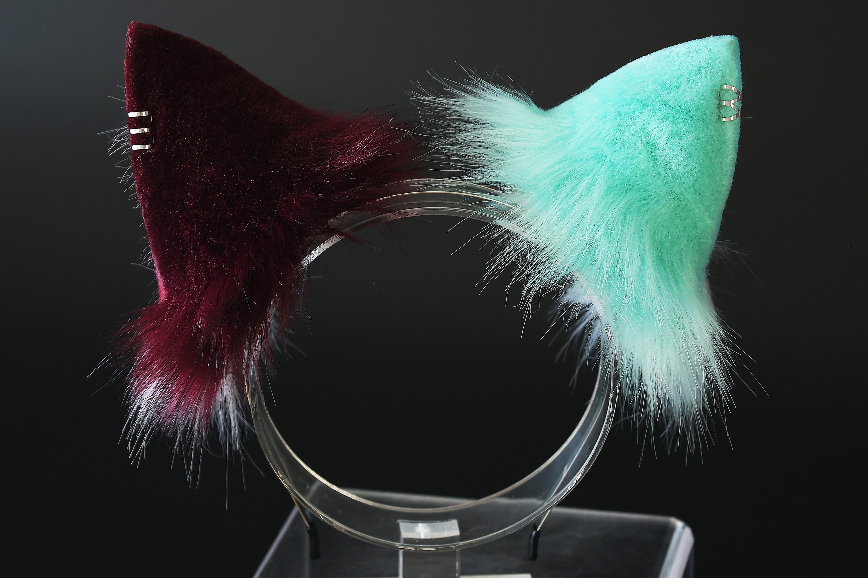 Realistic faux fur wolf ear and tail set Lake blue splicing fox ear and tail anime cosplay cat ear and tail kitten therian fox tail kemonomimi