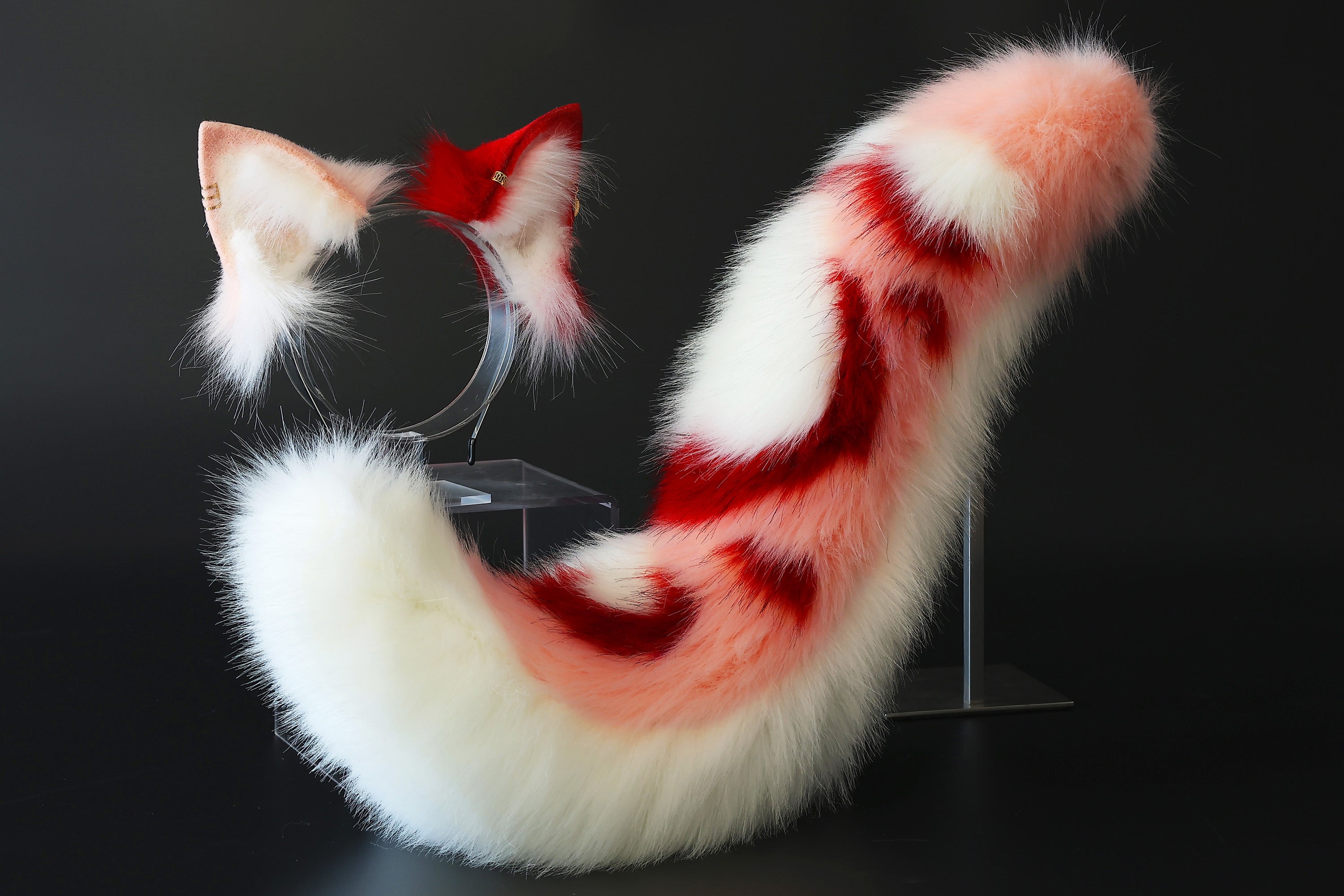 Realistic faux fur wolf ear and tail set pink splicing fox ear and tail anime cosplay cat ear and tail butt plug kitten therian fox tail kemonomimi