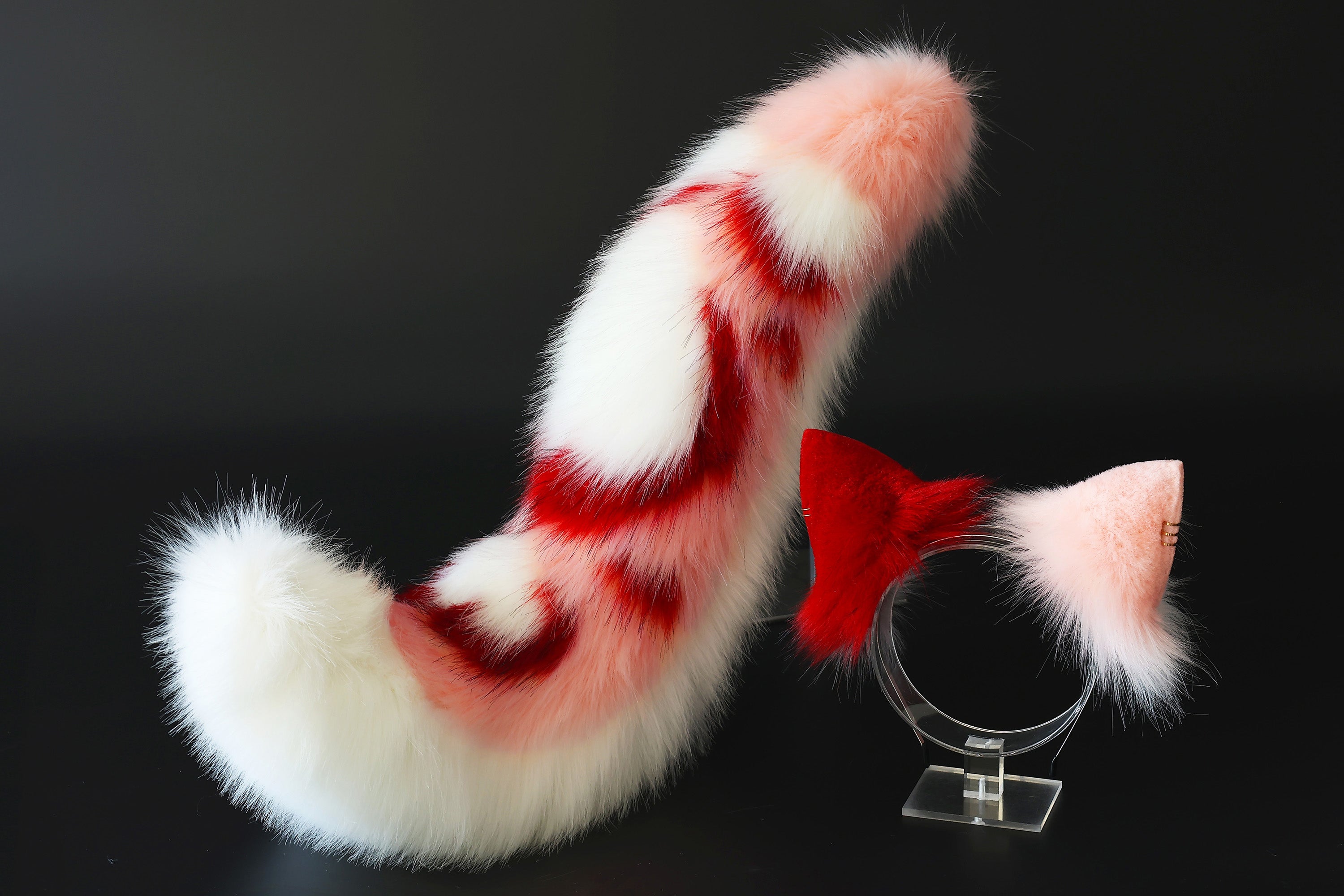 Realistic faux fur wolf ear and tail set pink splicing fox ear and tail anime cosplay cat ear and tail butt plug kitten therian fox tail kemonomimi
