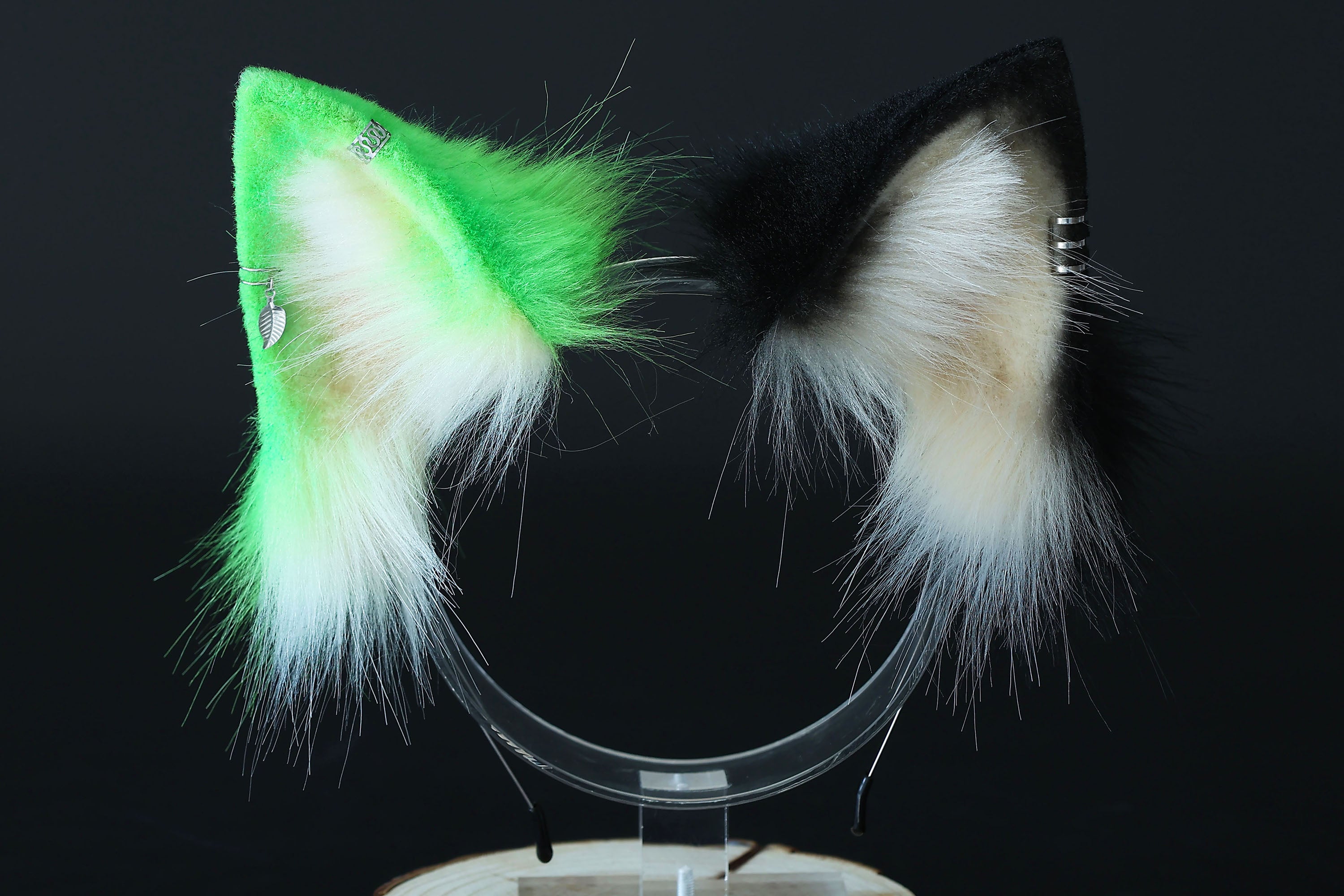 Realistic green calico faux fur cat tail and ear kemonomimi kitten ear and tail butt plug anime cosplay therian puppy ear and tail dog ears and tail furry