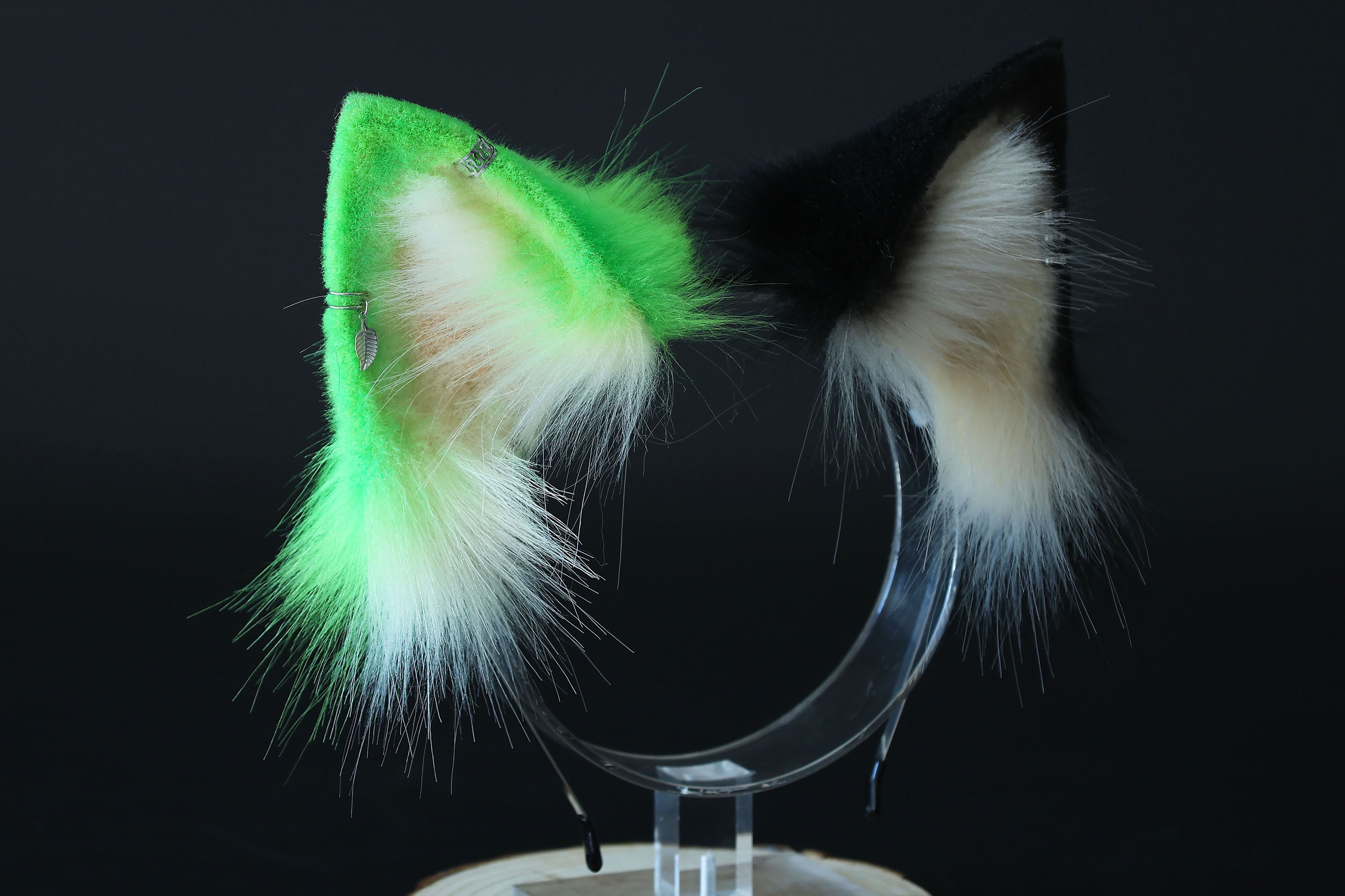 Realistic green calico faux fur cat tail and ear kemonomimi kitten ear and tail butt plug anime cosplay therian puppy ear and tail dog ears and tail furry