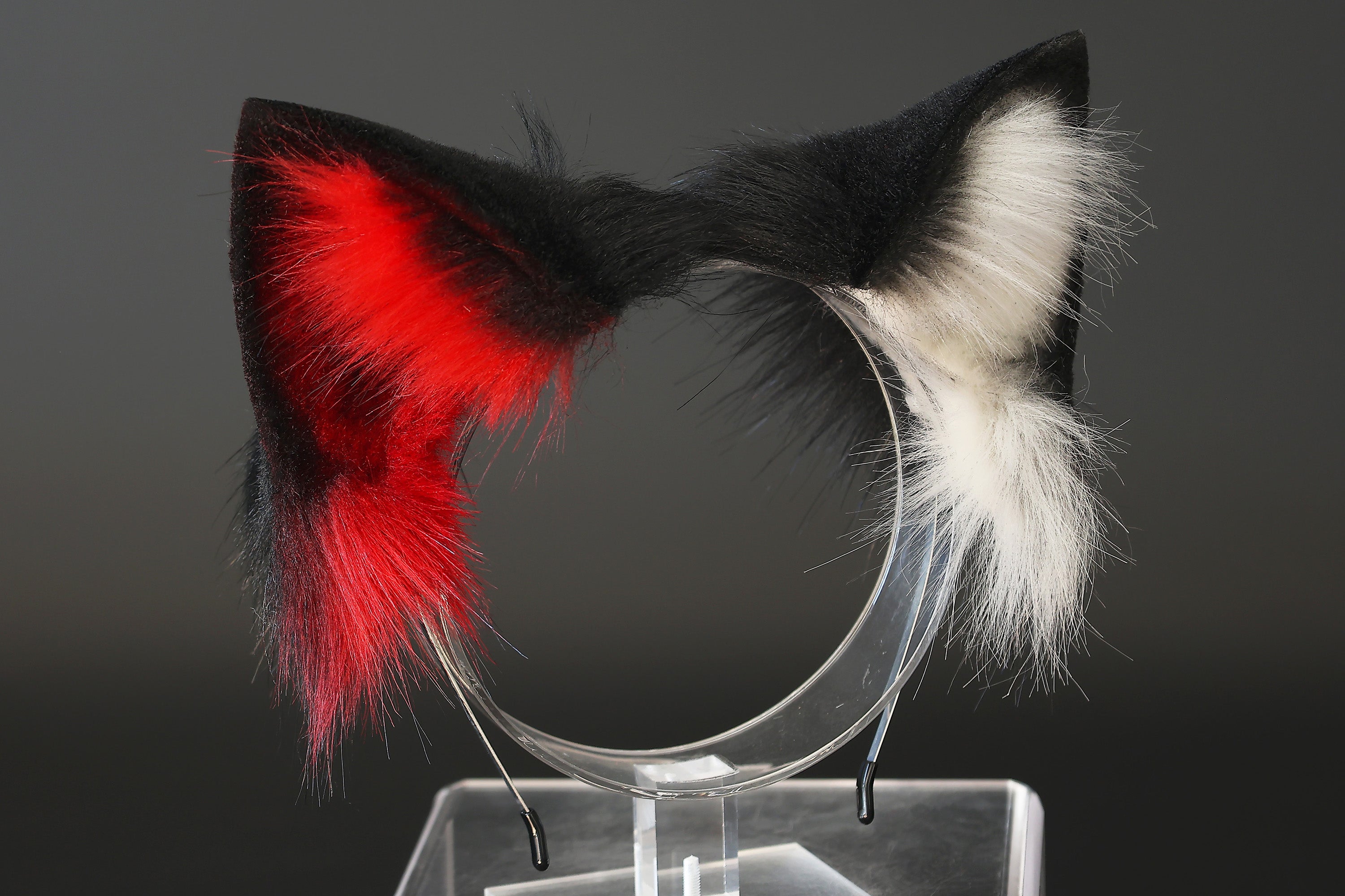 Realistic red black faux fur cat ears and tail butt plug kitten ears and tail kittenplay anime cosplay petplay ear tail kitten kemonomimi cat therian