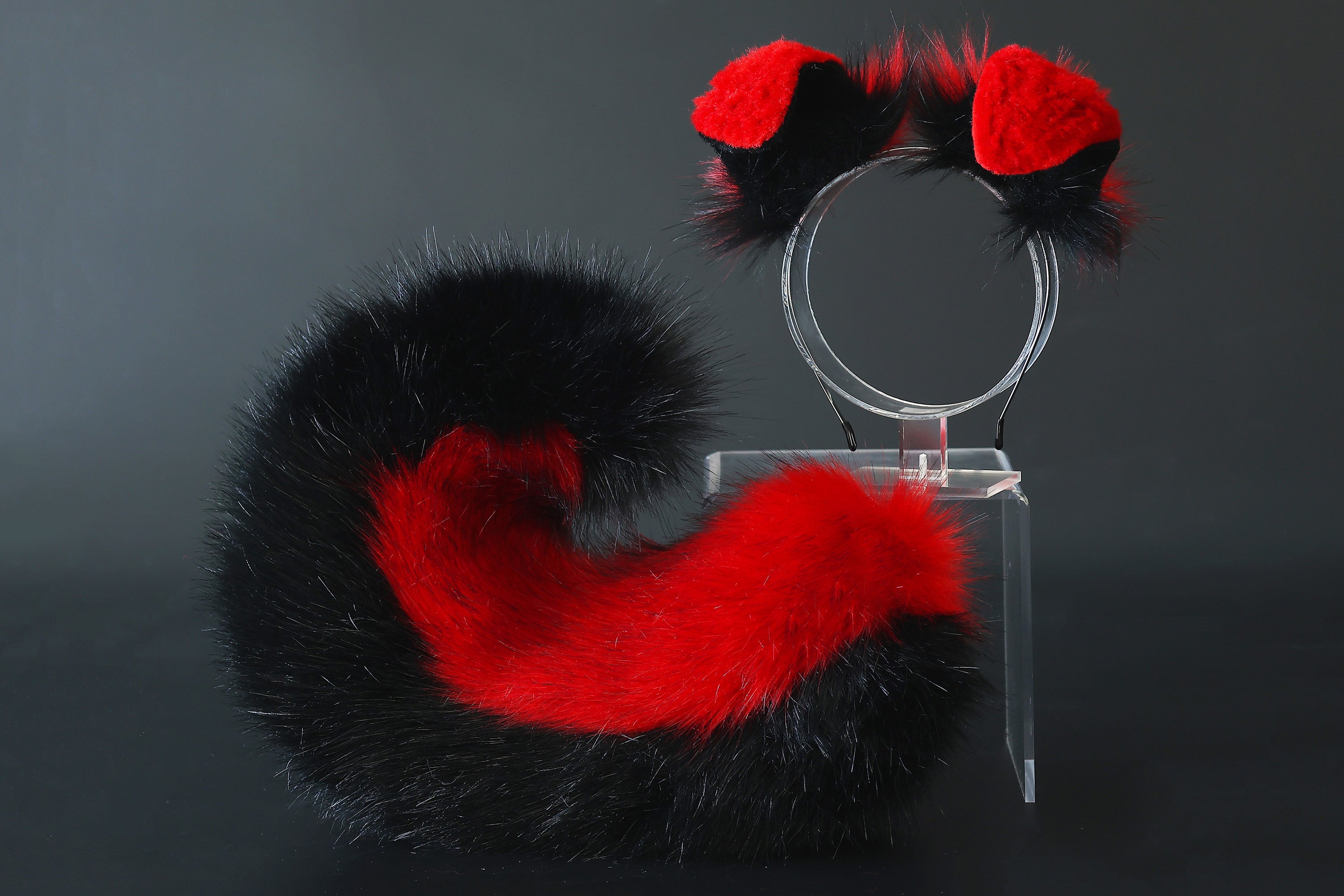 Red black puppy ear and tail plug set kemonomimi Shepherd dog ear and tail plug set Shiba Inu dog ear and tail butt plug set cosplay petplay puppy play dog therian