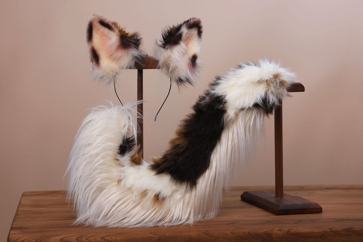 Red merle border collie dog tail and ear faux fur red border collie dog ear and tail butt plug anime cosplay therian puppy ear and tail kemonomimi