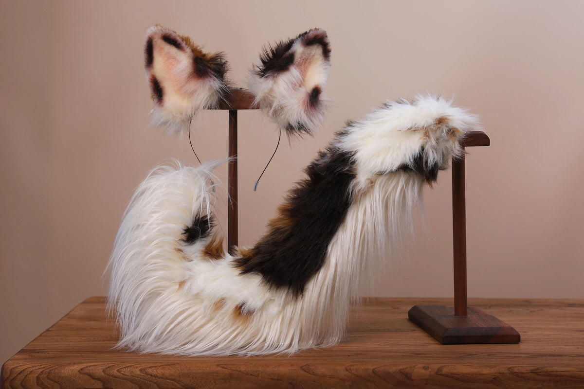 Red merle border collie dog tail and ear faux fur red border collie dog ear and tail butt plug anime cosplay therian puppy ear and tail kemonomimi