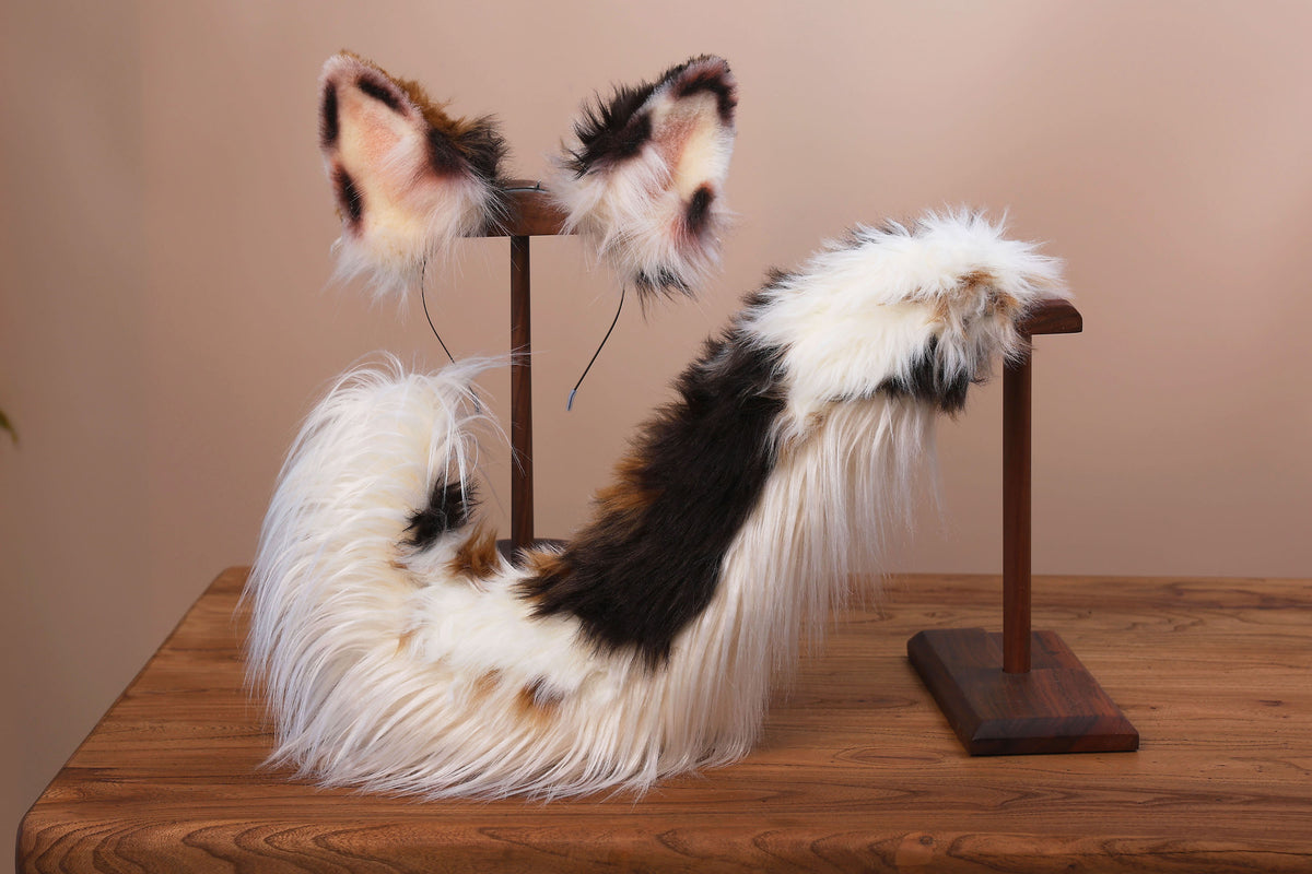 Red merle border collie dog tail and ear faux fur red border collie dog ear and tail butt plug anime cosplay therian puppy ear and tail kemonomimi
