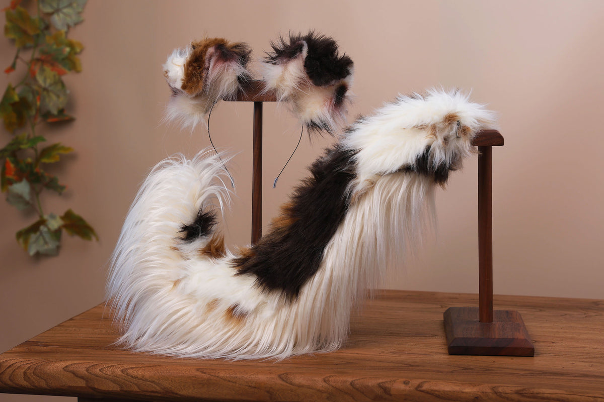 Red merle border collie dog tail and ear faux fur red border collie dog ear and tail kemonomimi anime cosplay therian puppy ear and tail butt plug