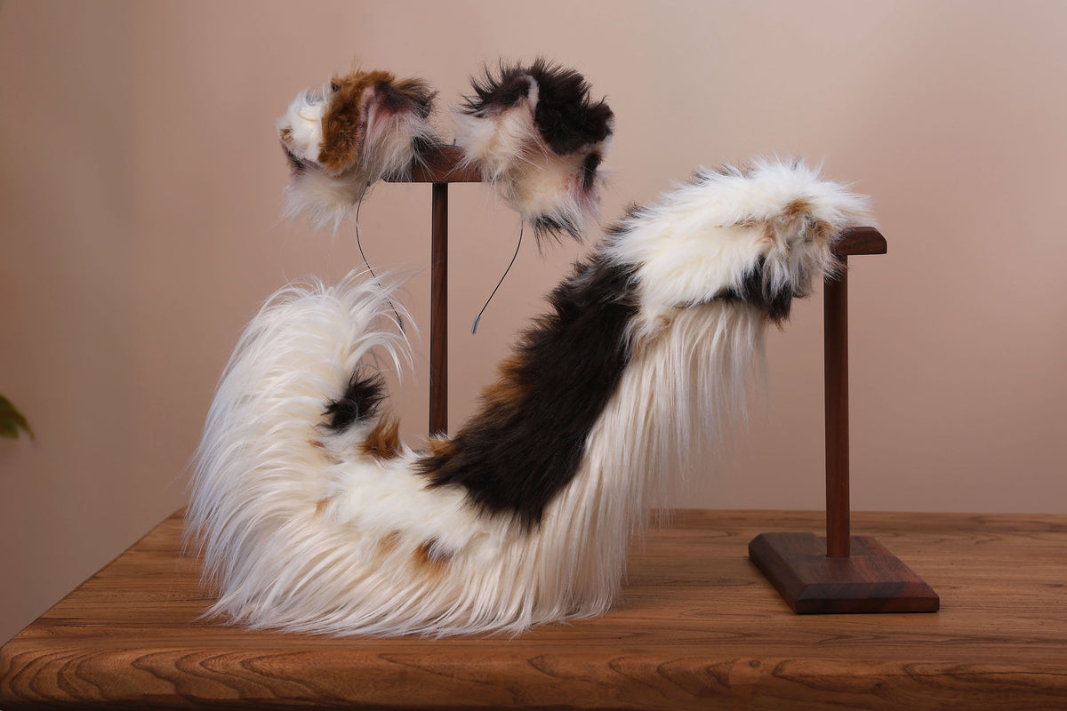 Red merle border collie dog tail and ear faux fur red border collie dog ear and tail kemonomimi anime cosplay therian puppy ear and tail butt plug