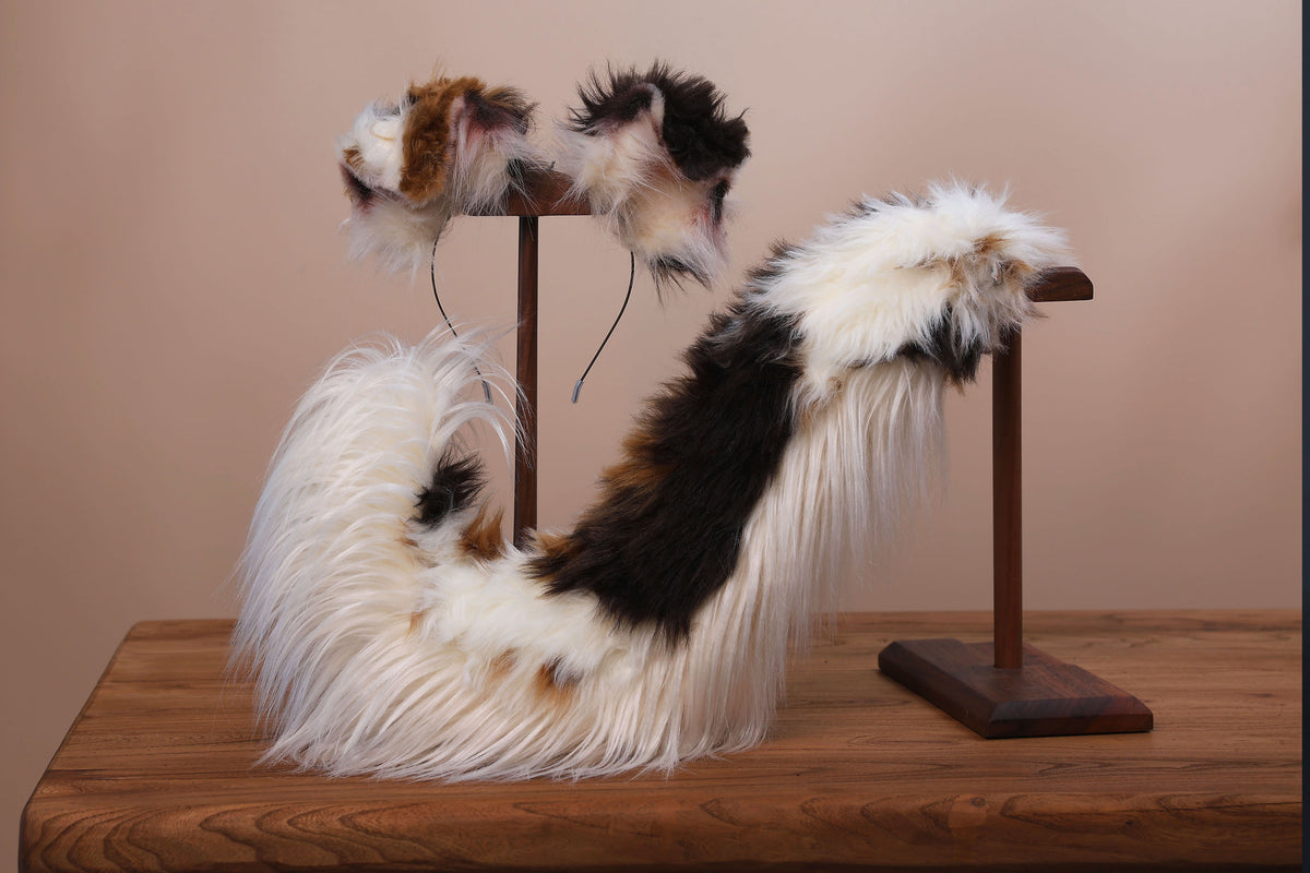 Red merle border collie dog tail and ear faux fur red border collie dog ear and tail kemonomimi anime cosplay therian puppy ear and tail butt plug