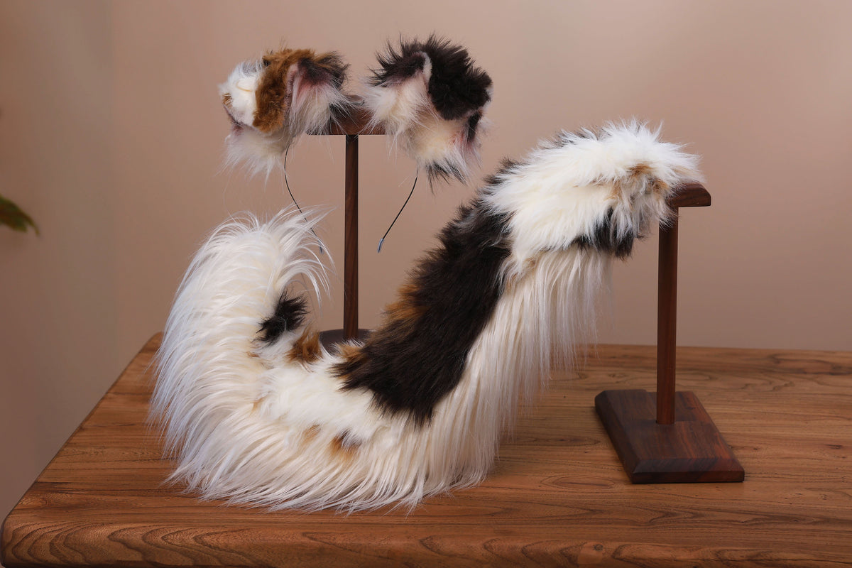Red merle border collie dog tail and ear faux fur red border collie dog ear and tail kemonomimi anime cosplay therian puppy ear and tail butt plug