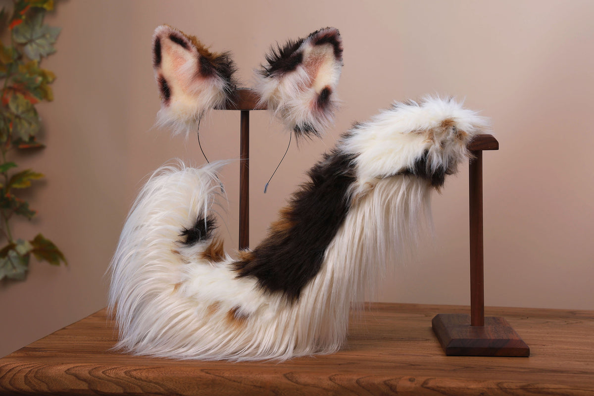Red merle border collie dog tail and ear faux fur red border collie dog ear and tail kemonomimi anime cosplay therian puppy ear and tail butt plug