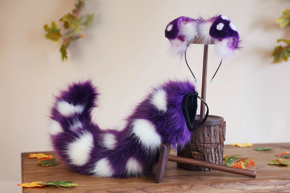 Spotted heyper motion puppy tail sleeve and ears faux fur dog sleeves for silicone base - wagging tail covers - therian dalmatian kemonomimi