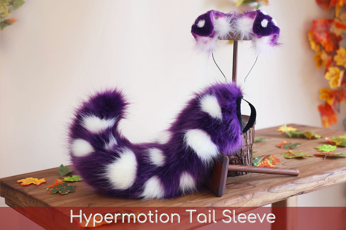 Spotted heyper motion puppy tail sleeve and ears faux fur dog sleeves for silicone base - wagging tail covers - therian dalmatian kemonomimi
