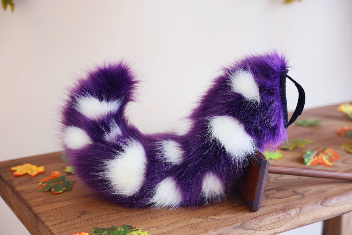 Spotted heyper motion puppy tail sleeve and ears faux fur dog sleeves for silicone base - wagging tail covers - therian dalmatian kemonomimi