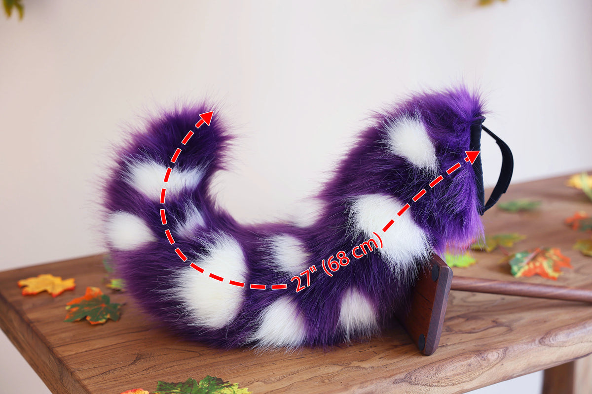 Spotted heyper motion puppy tail sleeve and ears faux fur dog sleeves for silicone base - wagging tail covers - therian dalmatian kemonomimi